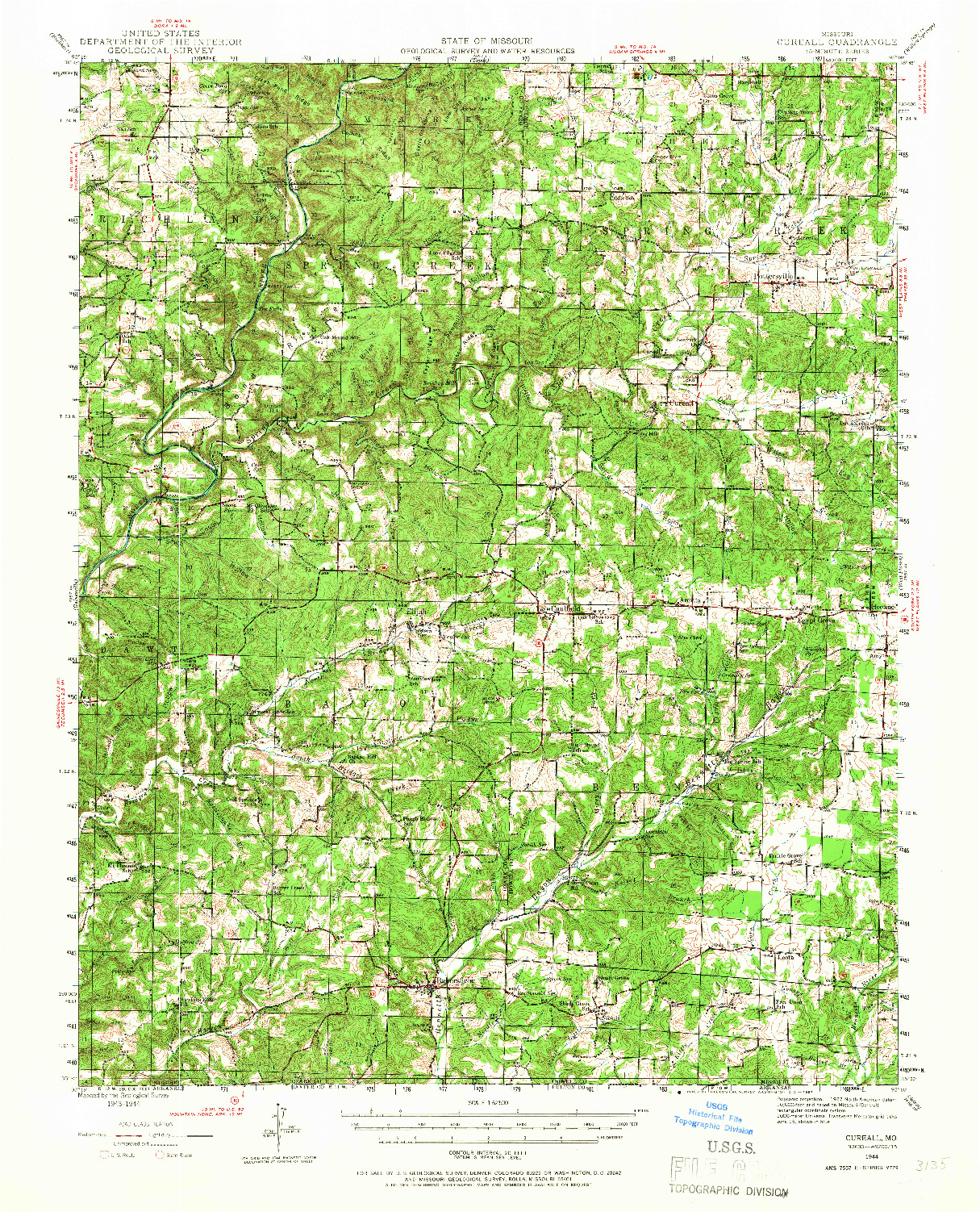 USGS 1:62500-SCALE QUADRANGLE FOR CUREALL, MO 1944