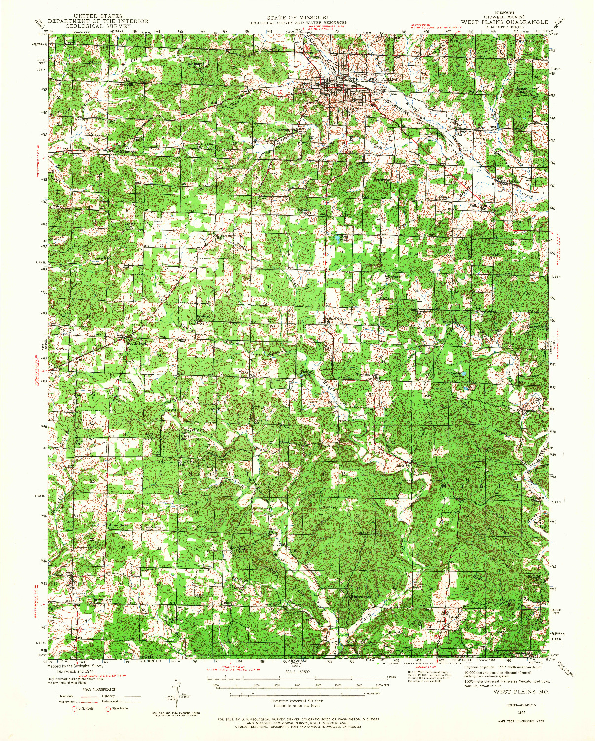 USGS 1:62500-SCALE QUADRANGLE FOR WEST PLAINS, MO 1944