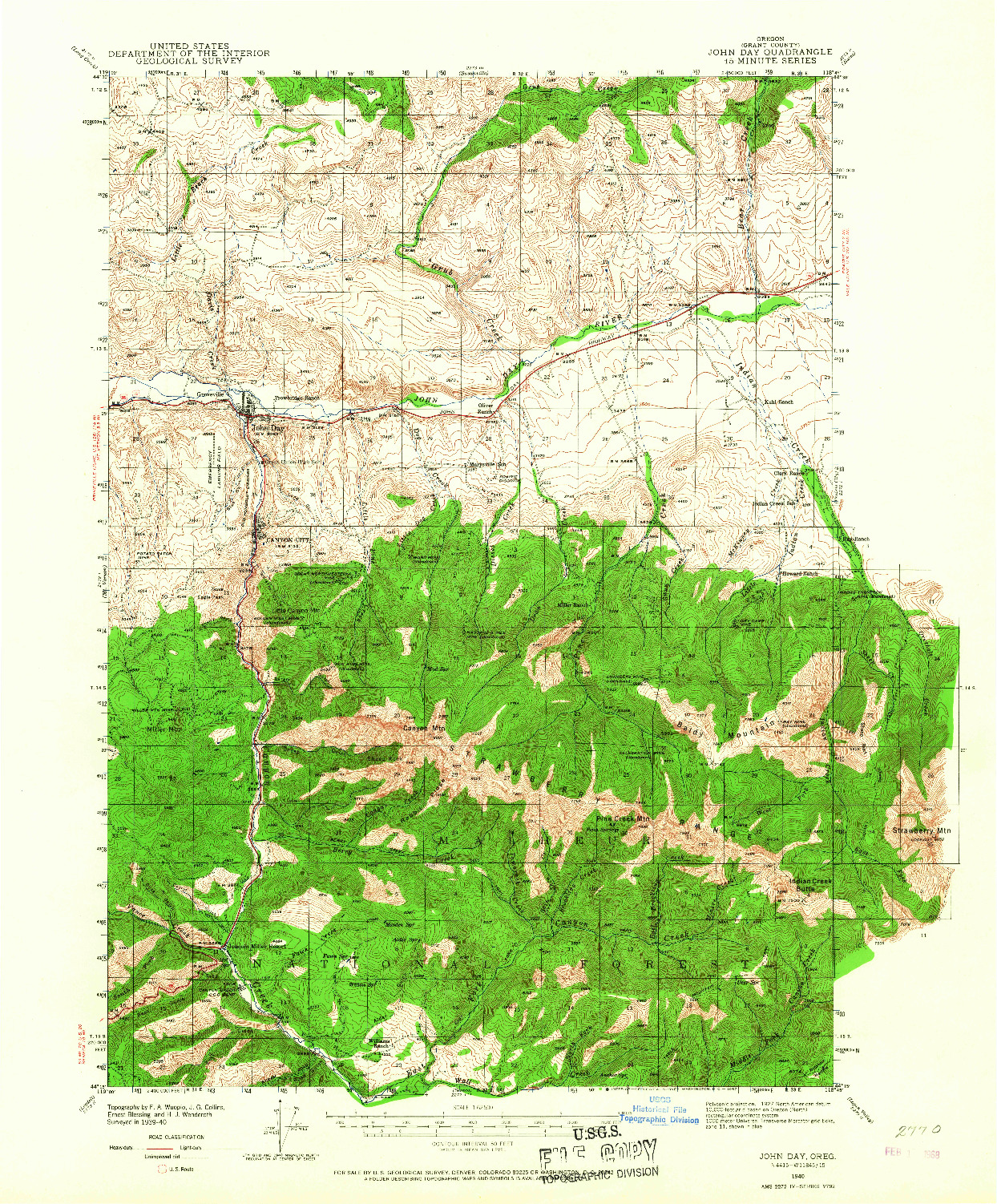 USGS 1:62500-SCALE QUADRANGLE FOR JOHN DAY, OR 1940
