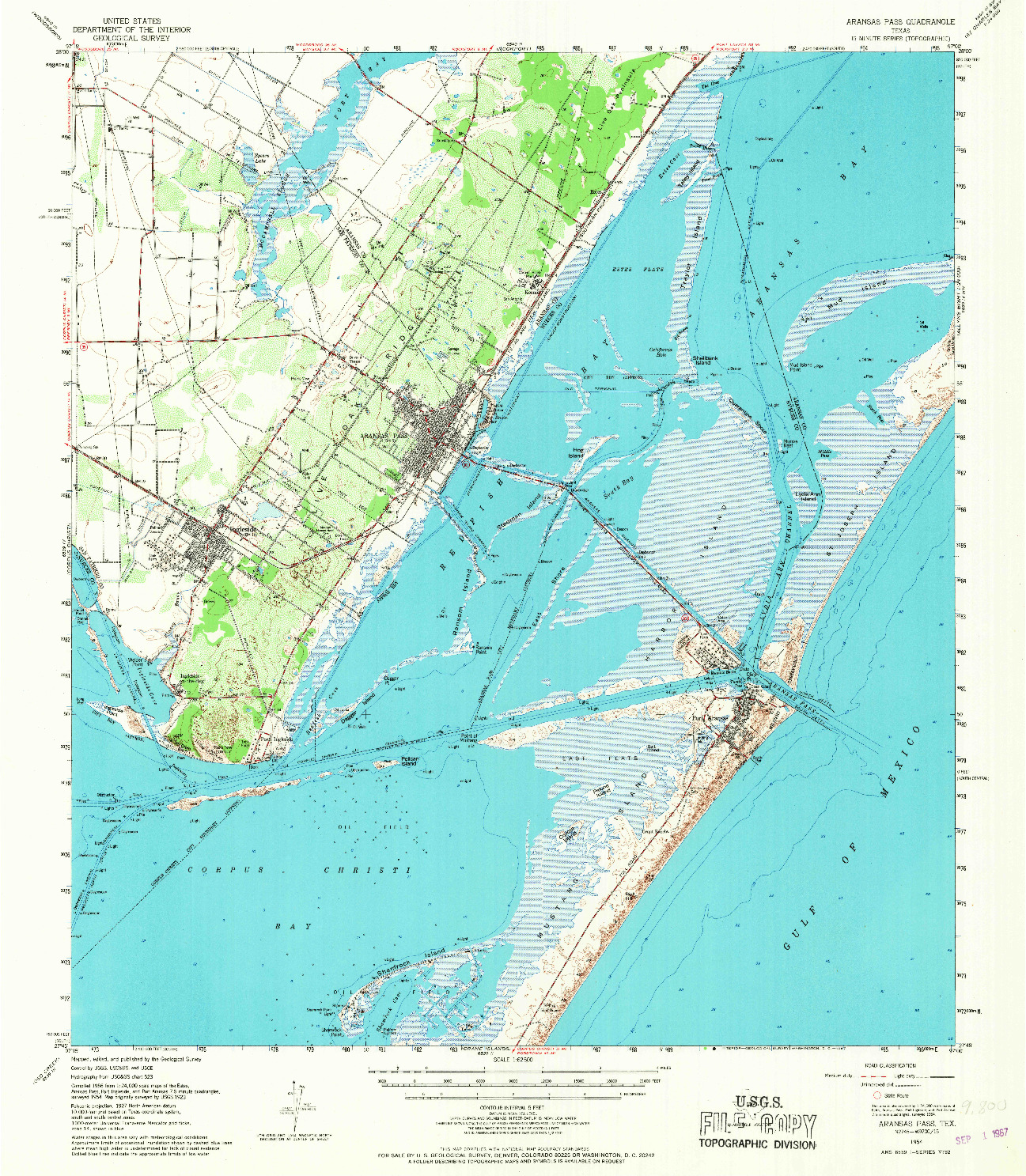 USGS 1:62500-SCALE QUADRANGLE FOR ARANSAS PASS, TX 1954