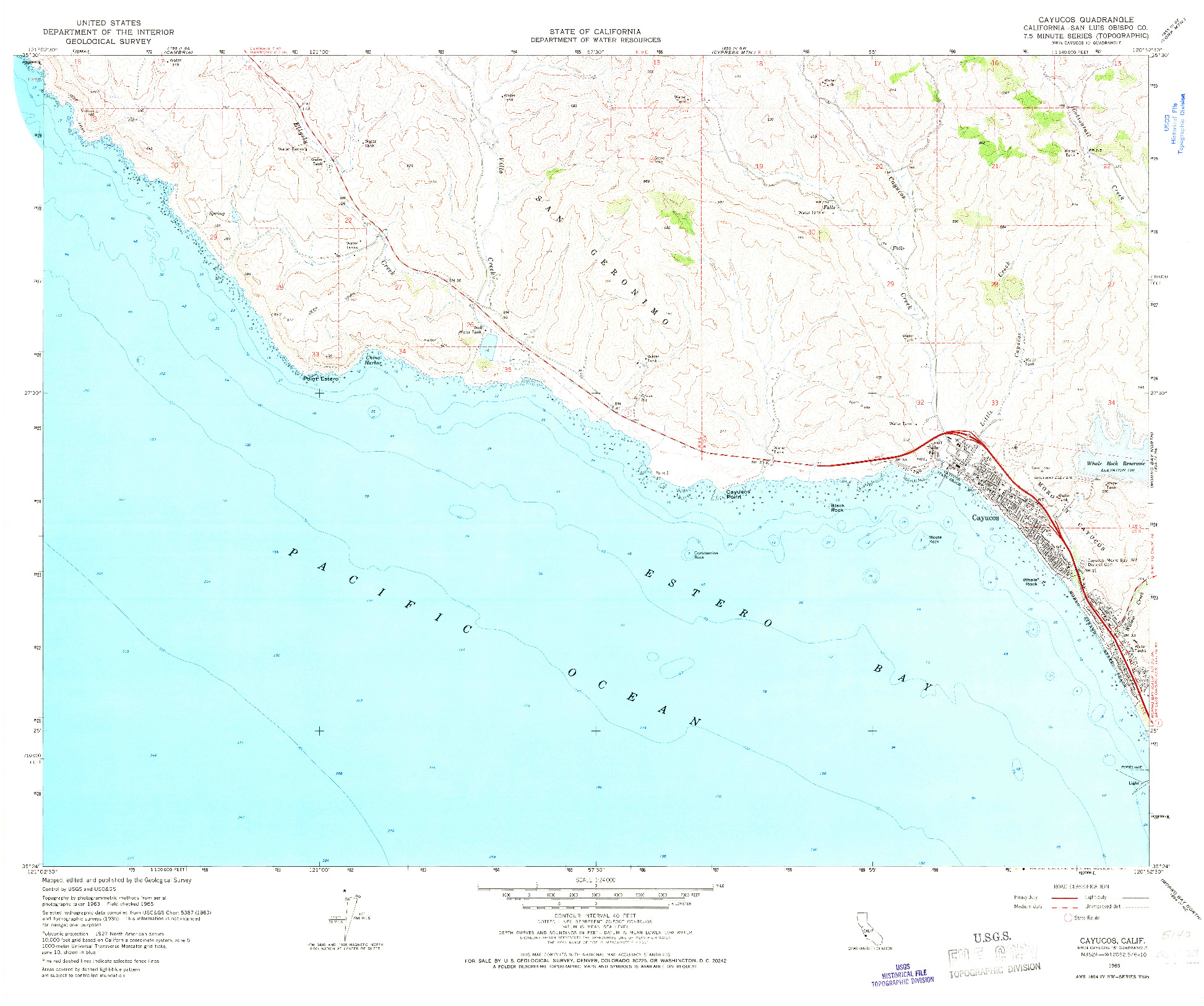 USGS 1:24000-SCALE QUADRANGLE FOR CAYUCOS, CA 1965