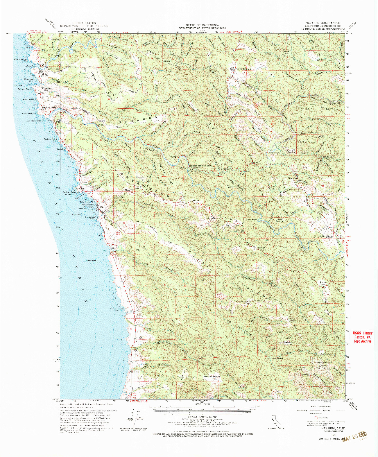 USGS 1:62500-SCALE QUADRANGLE FOR NAVARRO, CA 1961