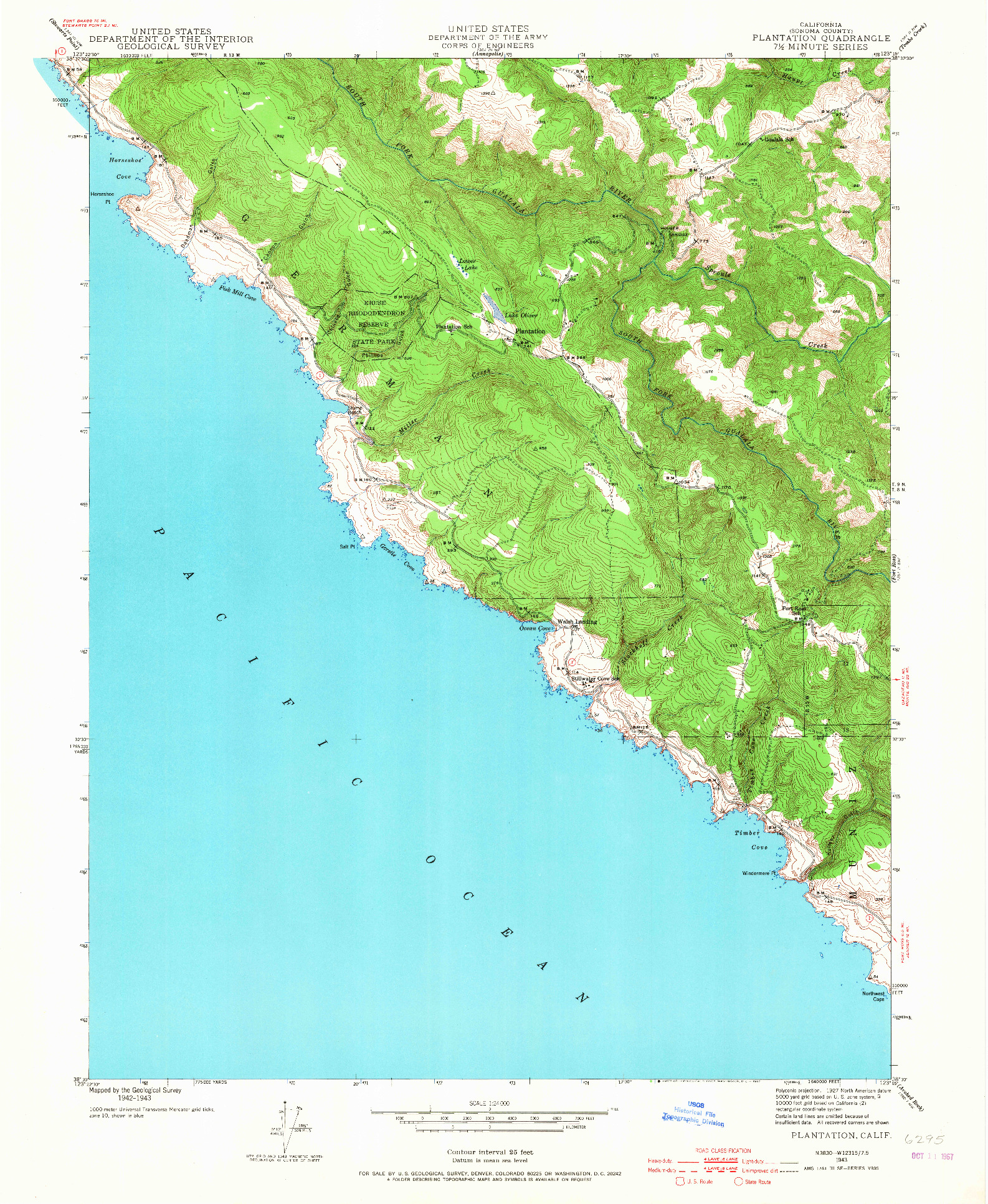 USGS 1:24000-SCALE QUADRANGLE FOR PLANTATION, CA 1943