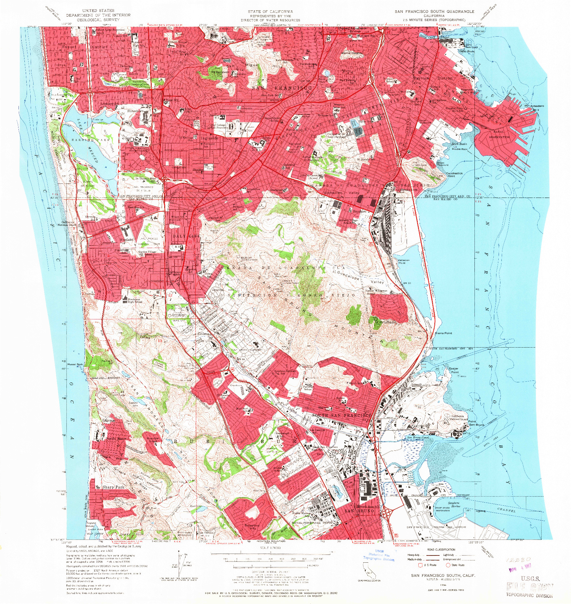 USGS 1:24000-SCALE QUADRANGLE FOR SAN FRANCISCO SOUTH, CA 1956