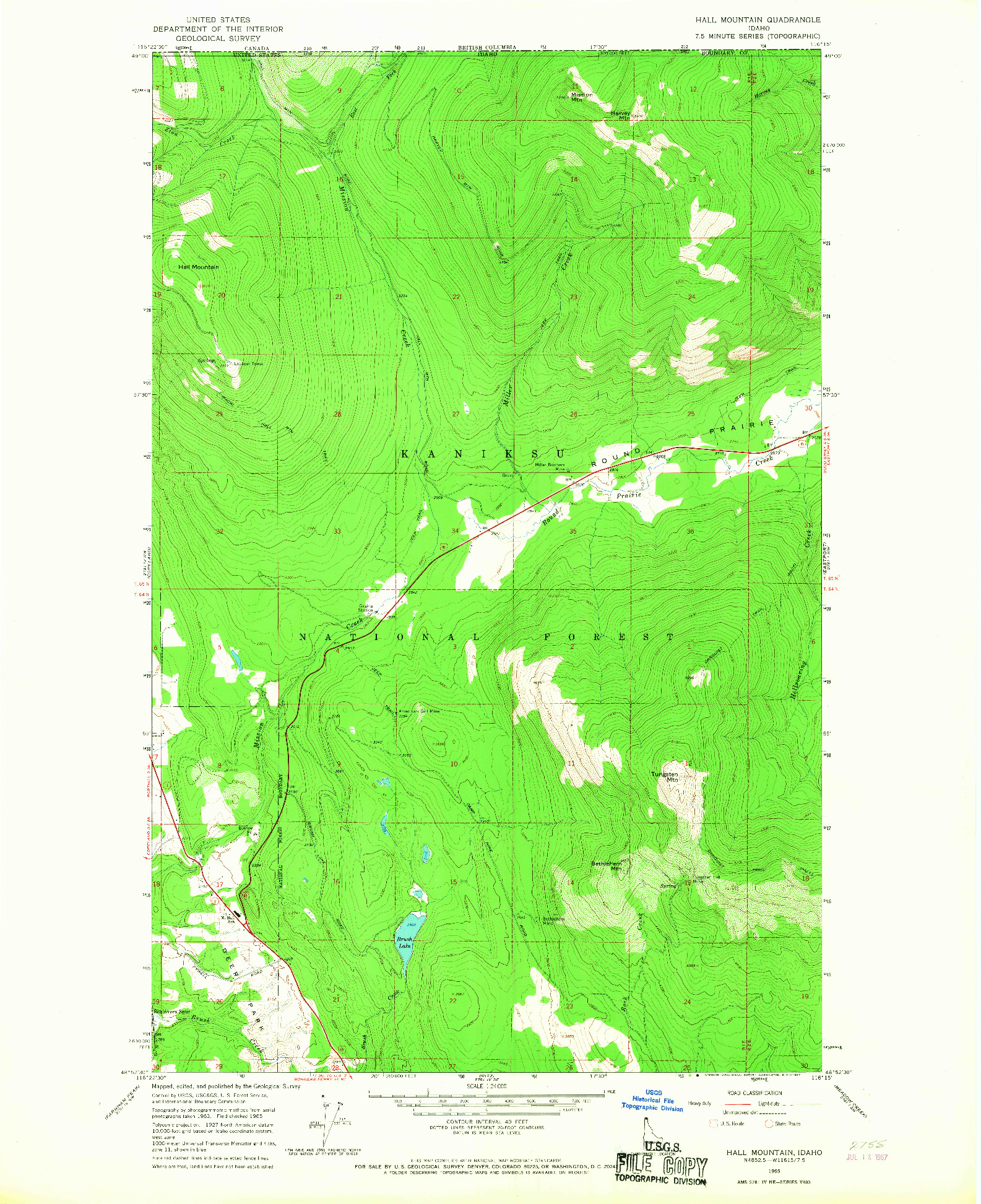 USGS 1:24000-SCALE QUADRANGLE FOR HALL MOUNTAIN, ID 1965