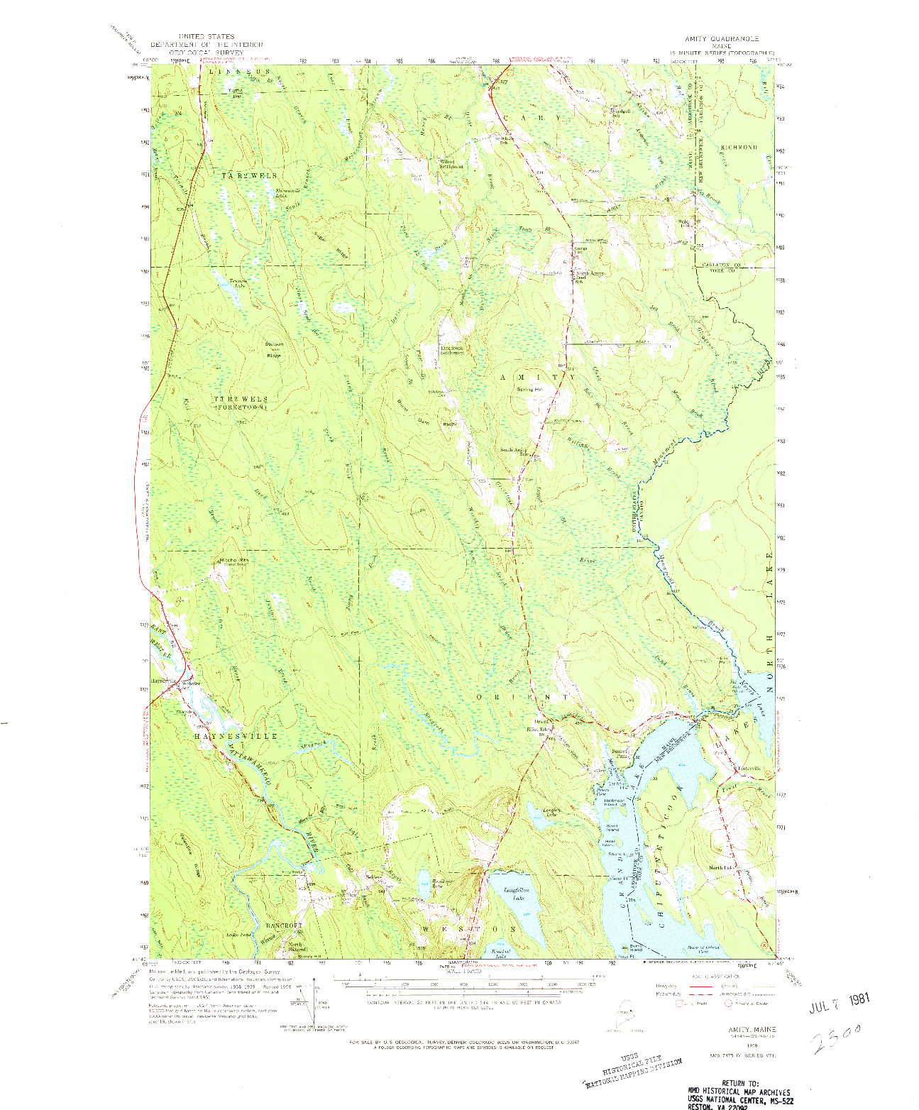 USGS 1:62500-SCALE QUADRANGLE FOR AMITY, ME 1958