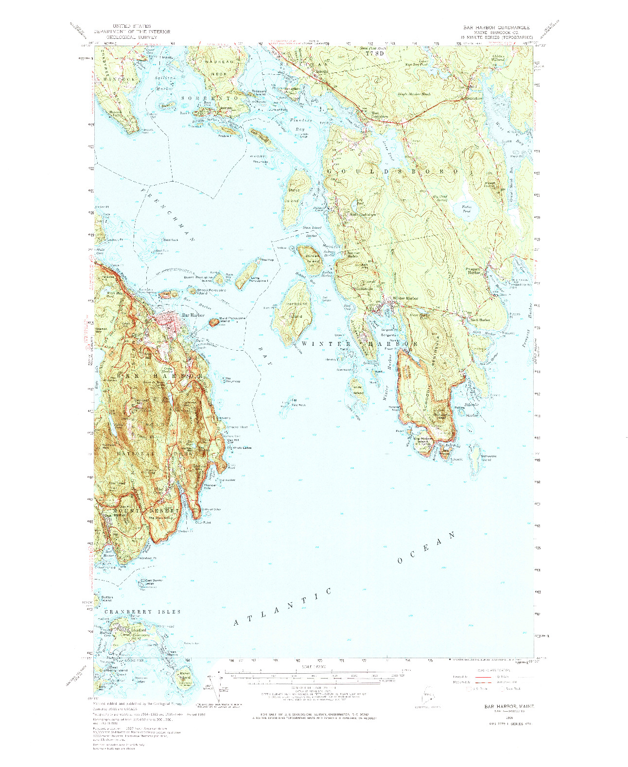 USGS 1:62500-SCALE QUADRANGLE FOR BAR HARBOR, ME 1956