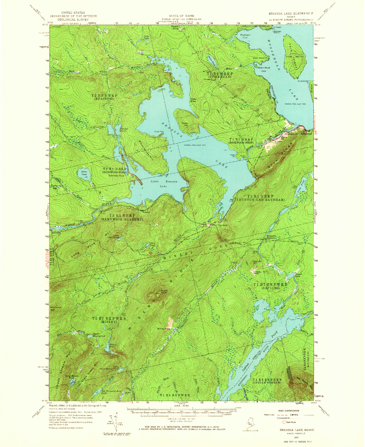 USGS 1:62500-SCALE QUADRANGLE FOR BRASSUA LAKE, ME 1957
