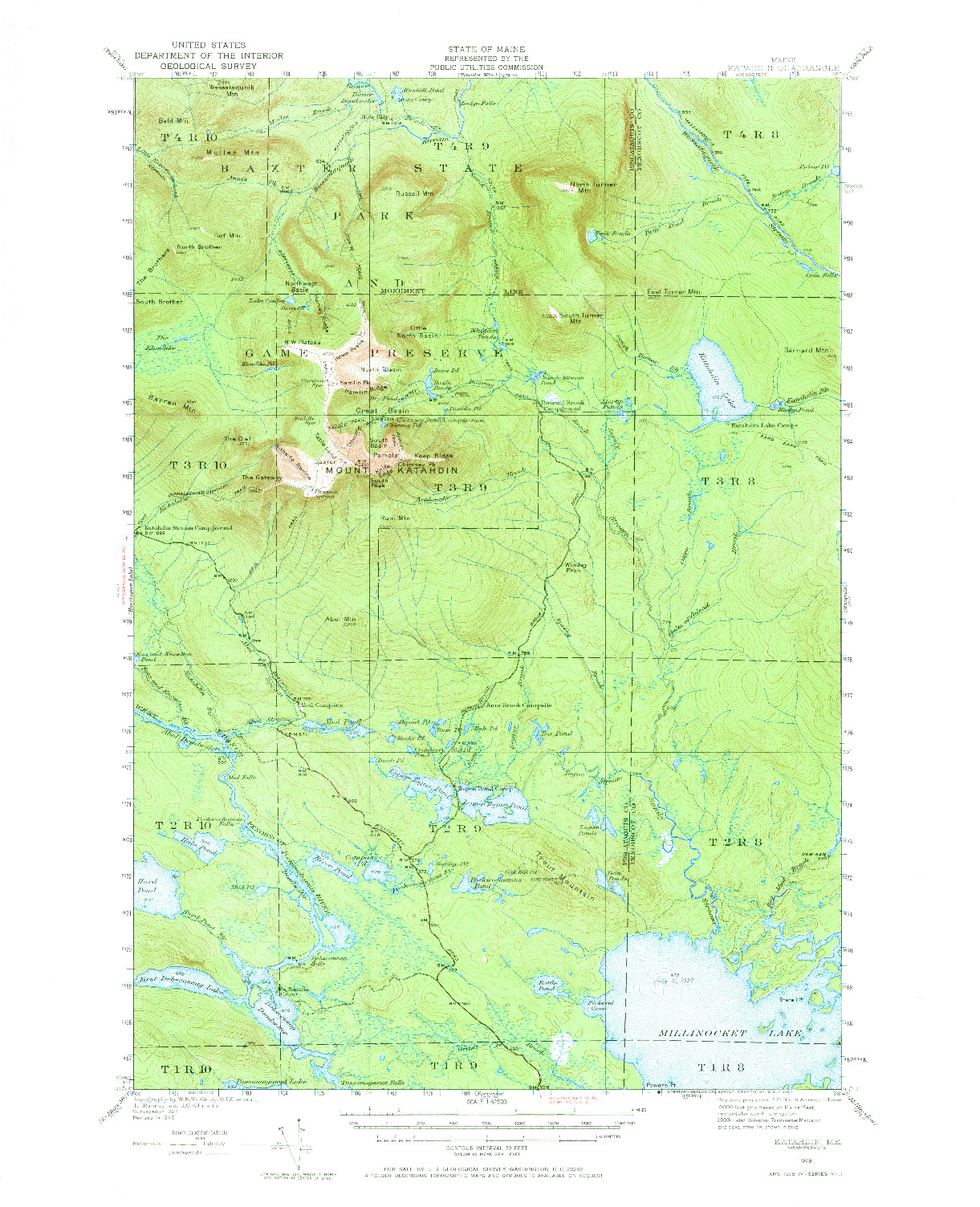 USGS 1:62500-SCALE QUADRANGLE FOR KATAHDIN, ME 1949