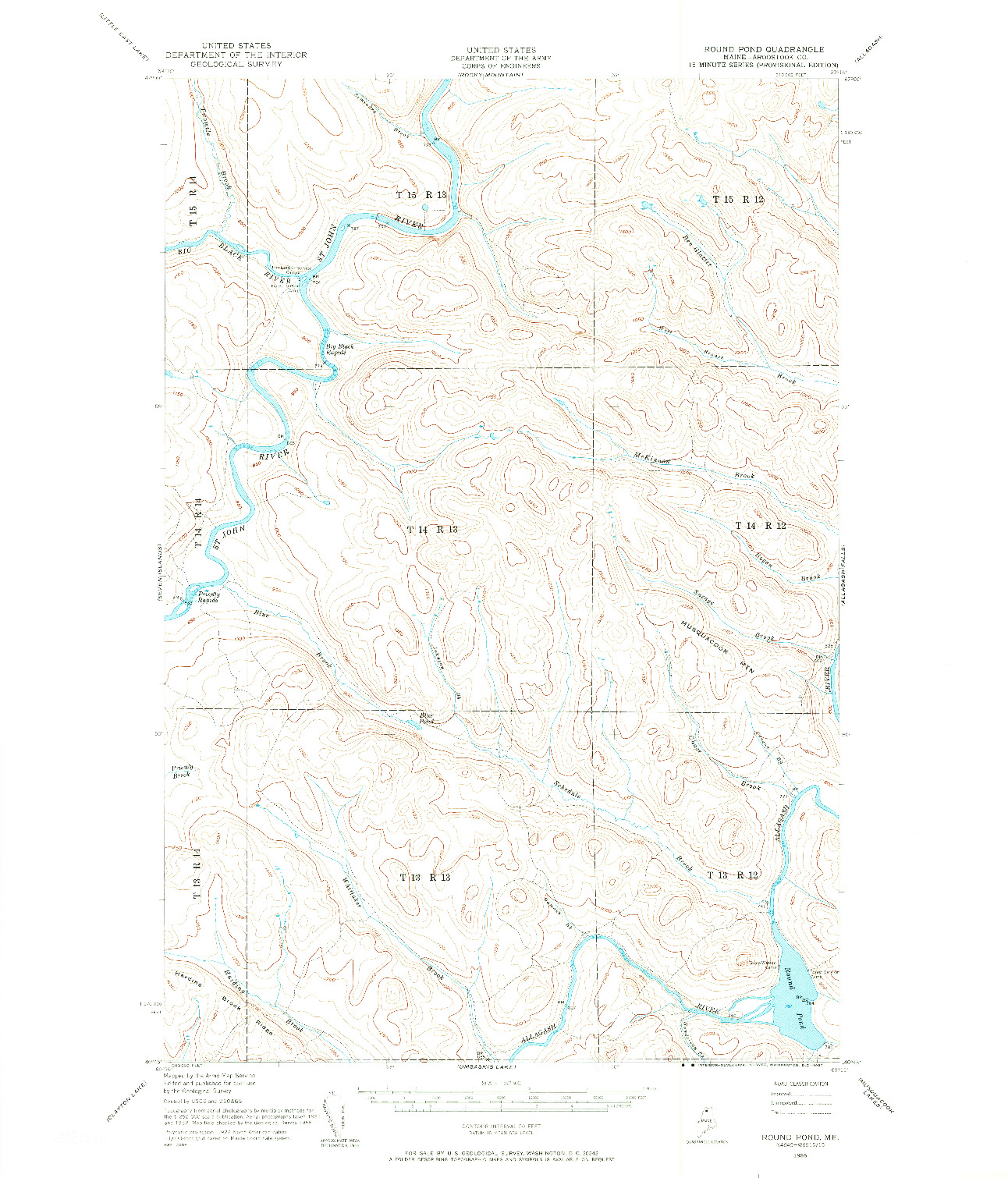 USGS 1:62500-SCALE QUADRANGLE FOR ROUND POND, ME 1955