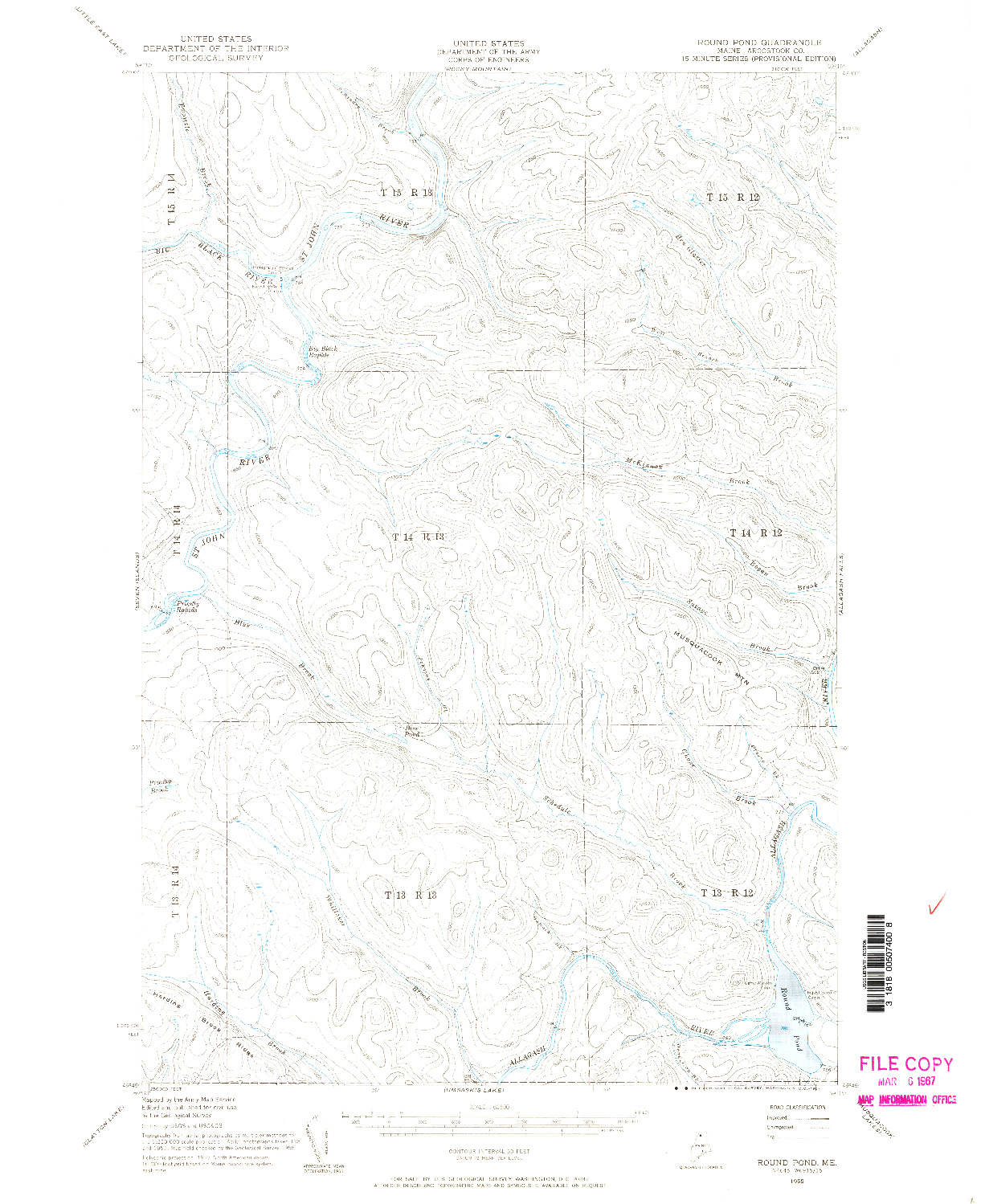 USGS 1:62500-SCALE QUADRANGLE FOR ROUND POND, ME 1955