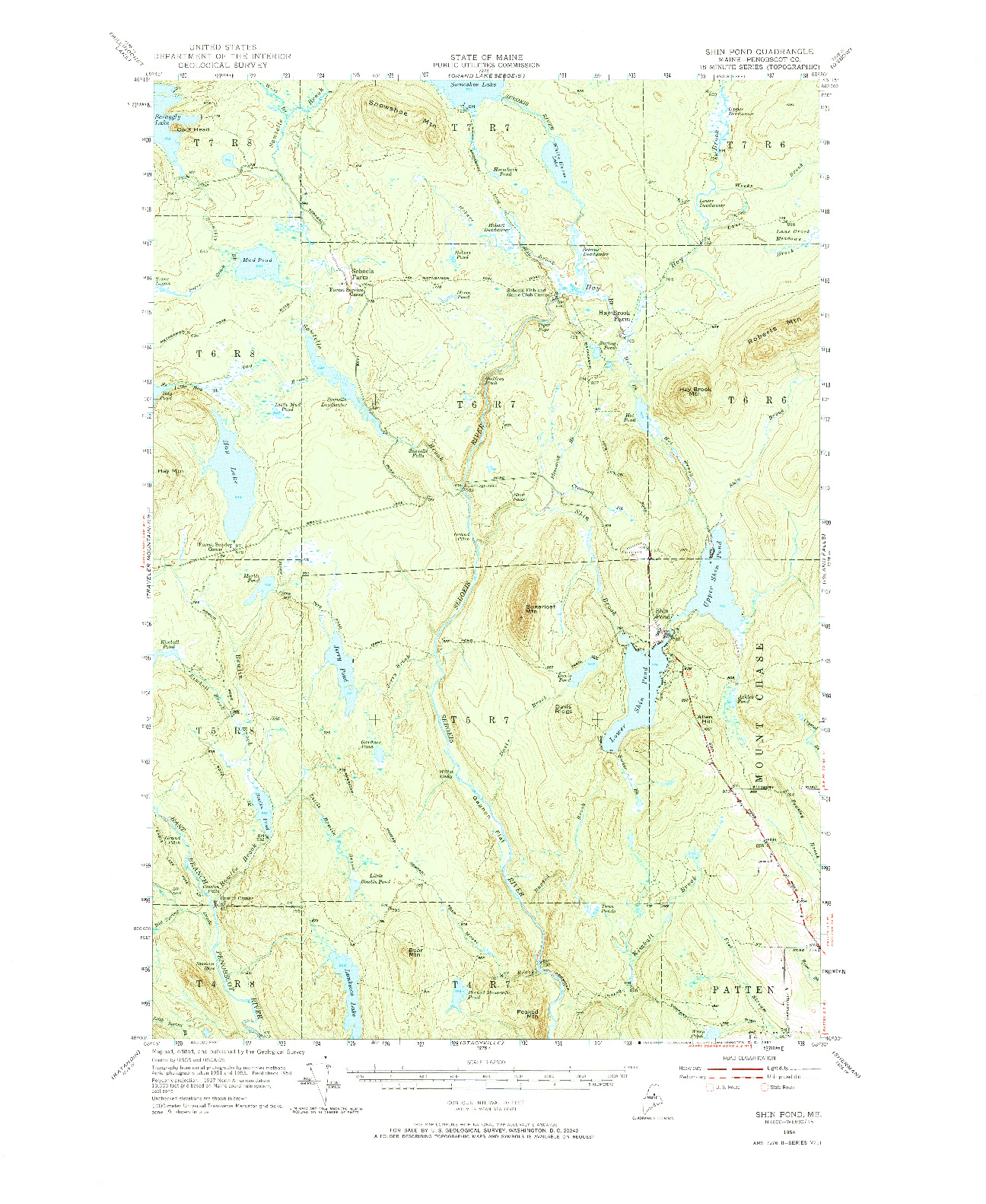 USGS 1:62500-SCALE QUADRANGLE FOR SHIN POND, ME 1954