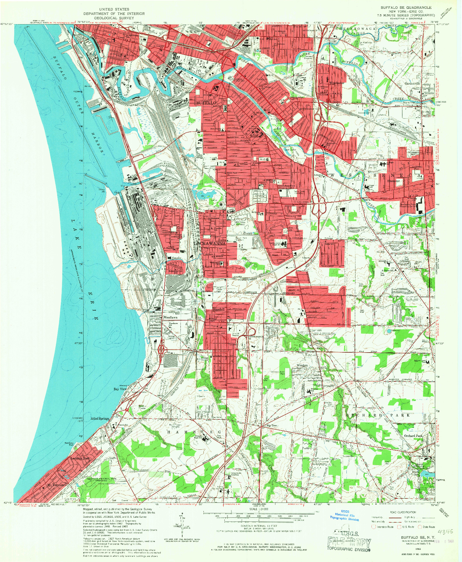 USGS 1:24000-SCALE QUADRANGLE FOR BUFFALO SE, NY 1965