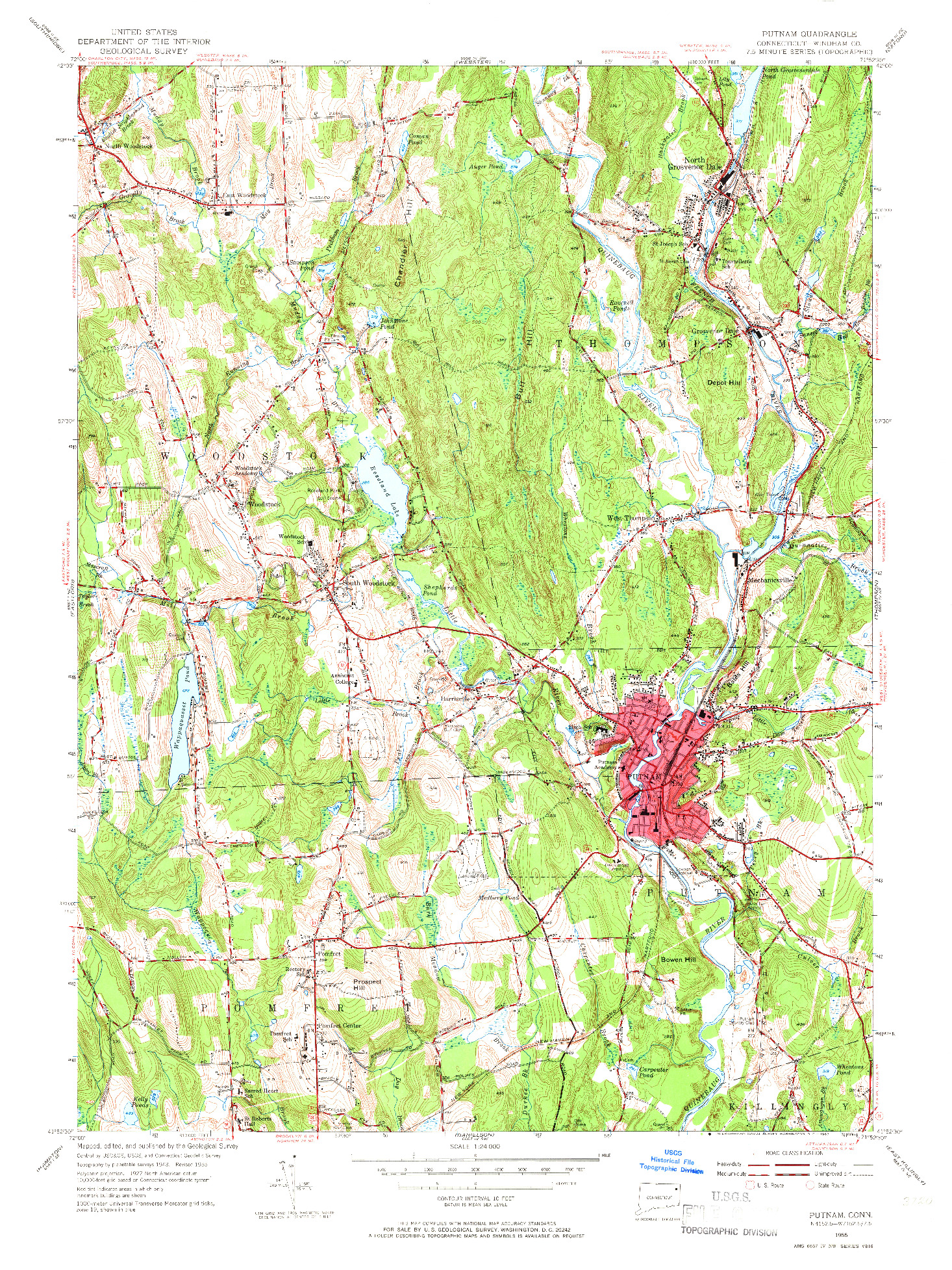 USGS 1:24000-SCALE QUADRANGLE FOR PUTNAM, CT 1955