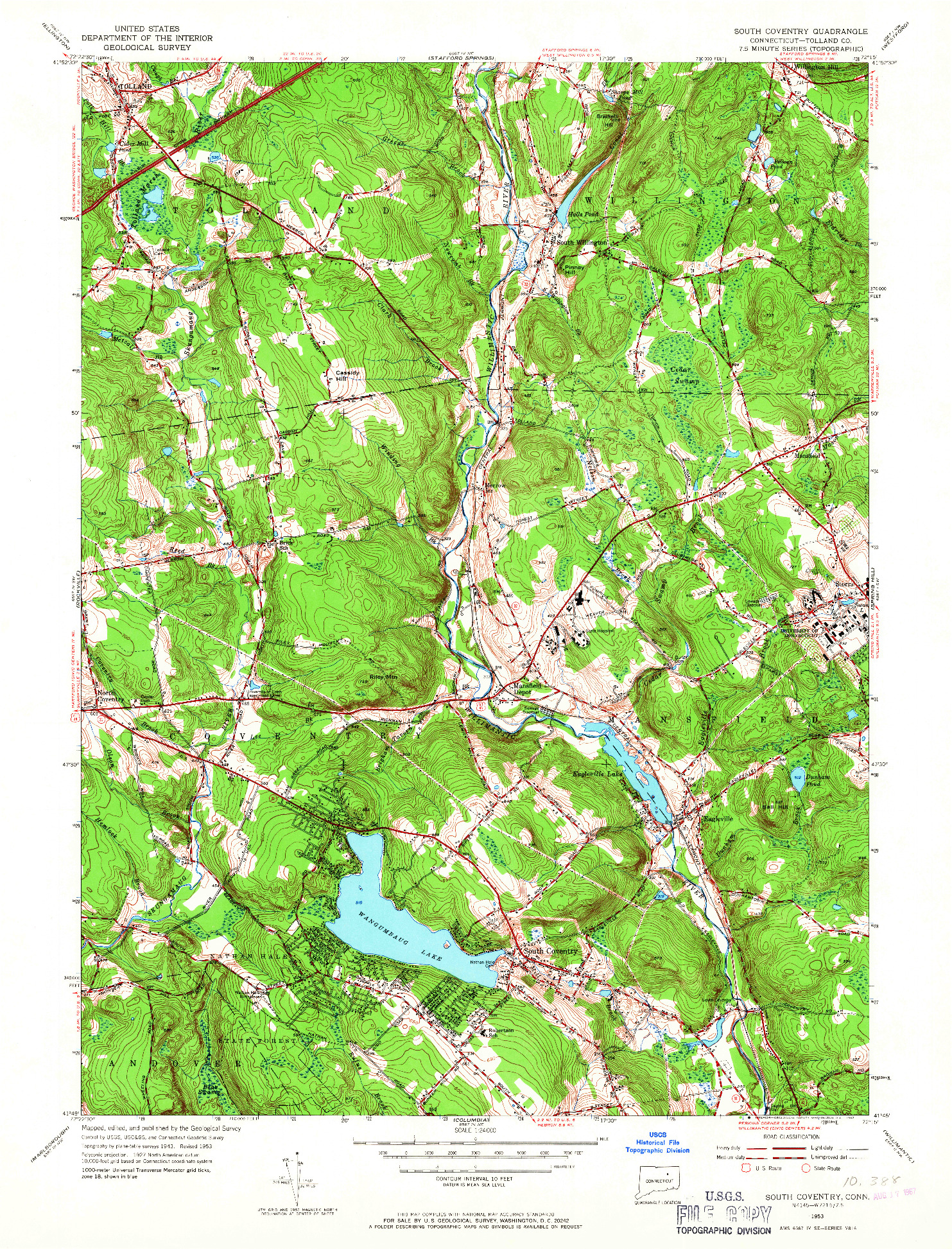 USGS 1:24000-SCALE QUADRANGLE FOR SOUTH COVENTRY, CT 1953
