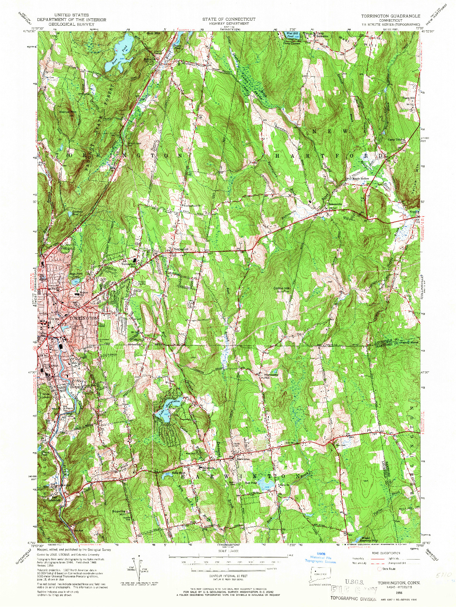 USGS 1:24000-SCALE QUADRANGLE FOR TORRINGTON, CT 1956