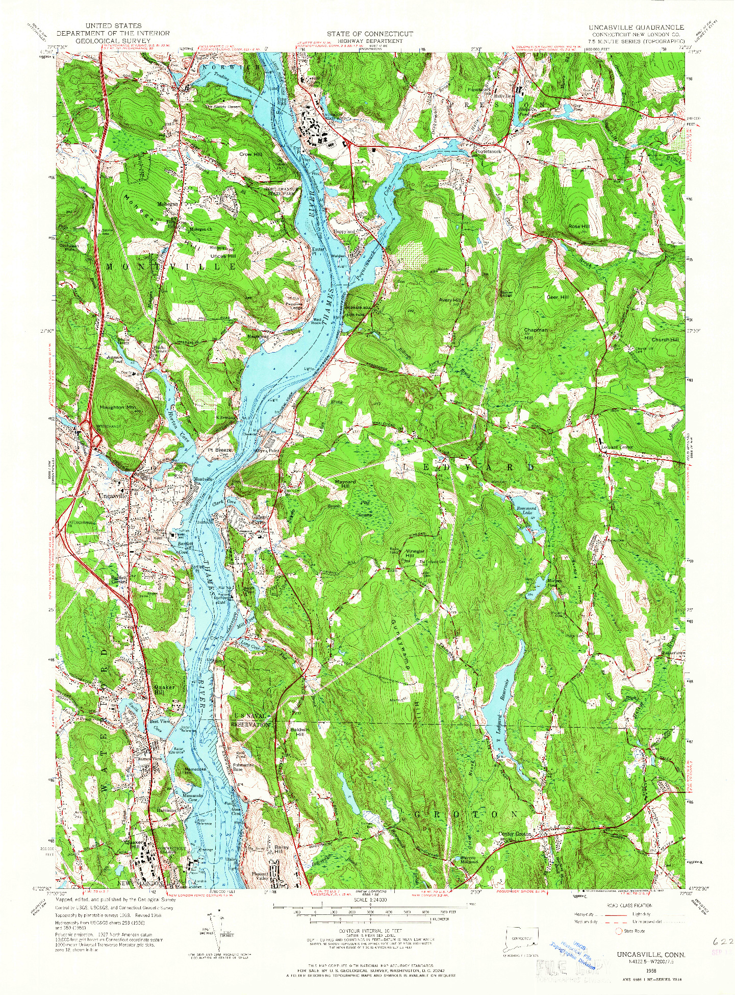 USGS 1:24000-SCALE QUADRANGLE FOR UNCASVILLE, CT 1958