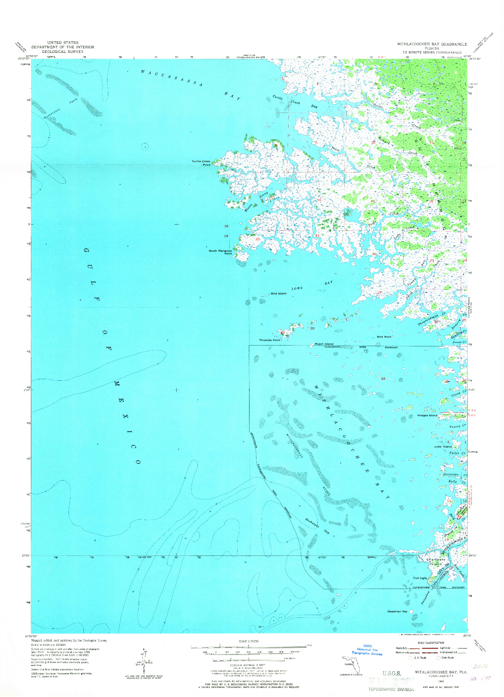 USGS 1:24000-SCALE QUADRANGLE FOR WITHLACOOCHEE BAY, FL 1955