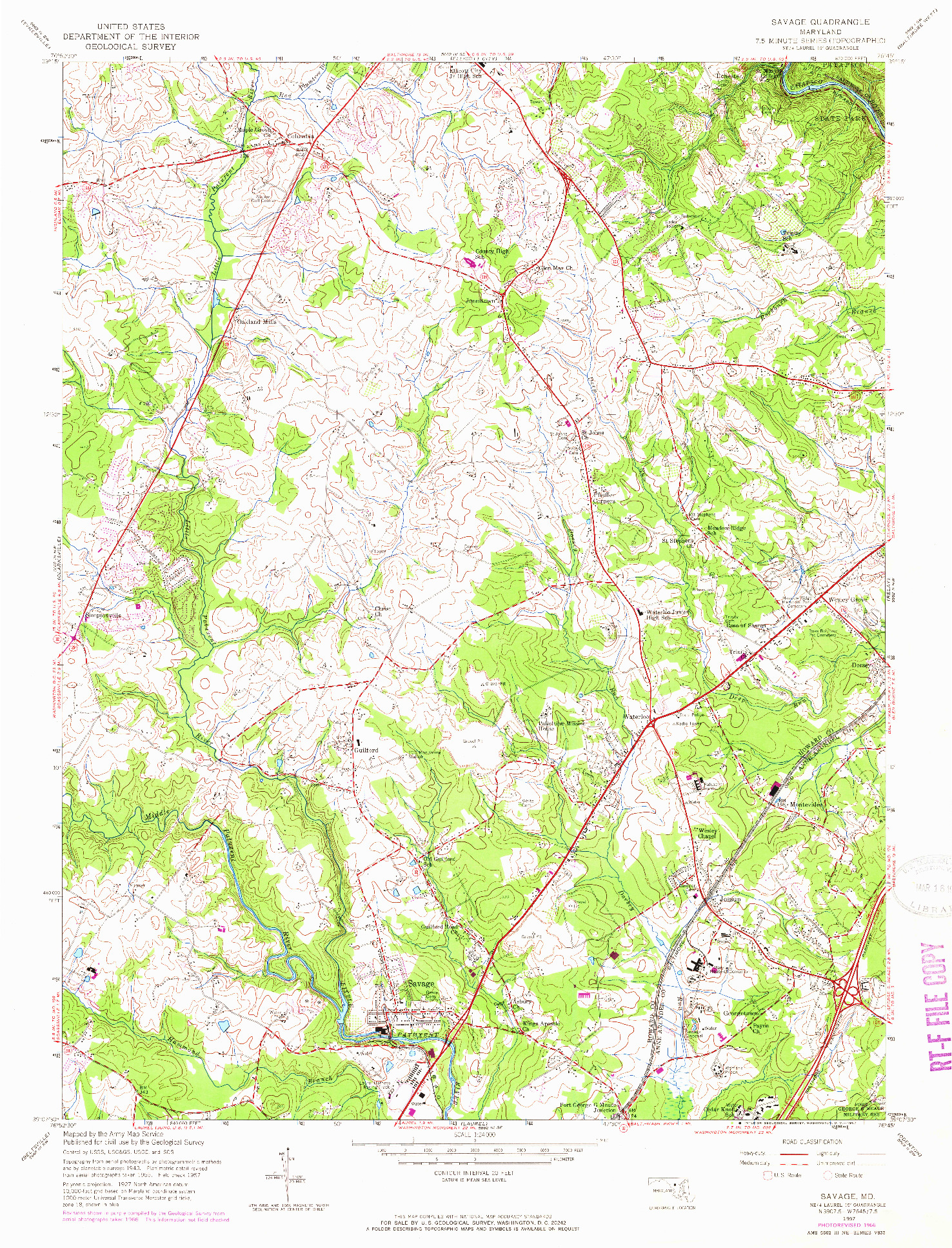 USGS 1:24000-SCALE QUADRANGLE FOR SAVAGE, MD 1957