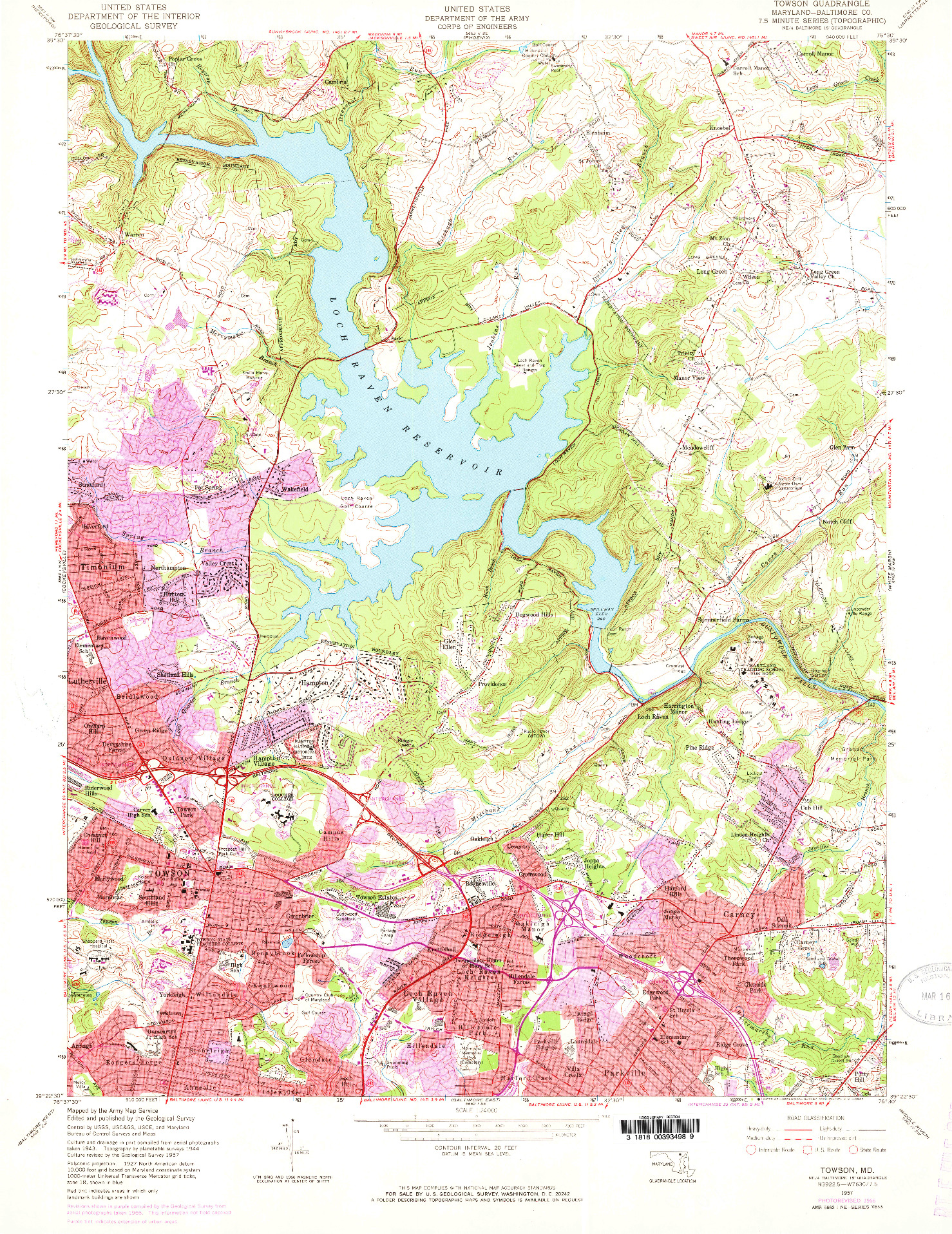 USGS 1:24000-SCALE QUADRANGLE FOR TOWSON, MD 1957