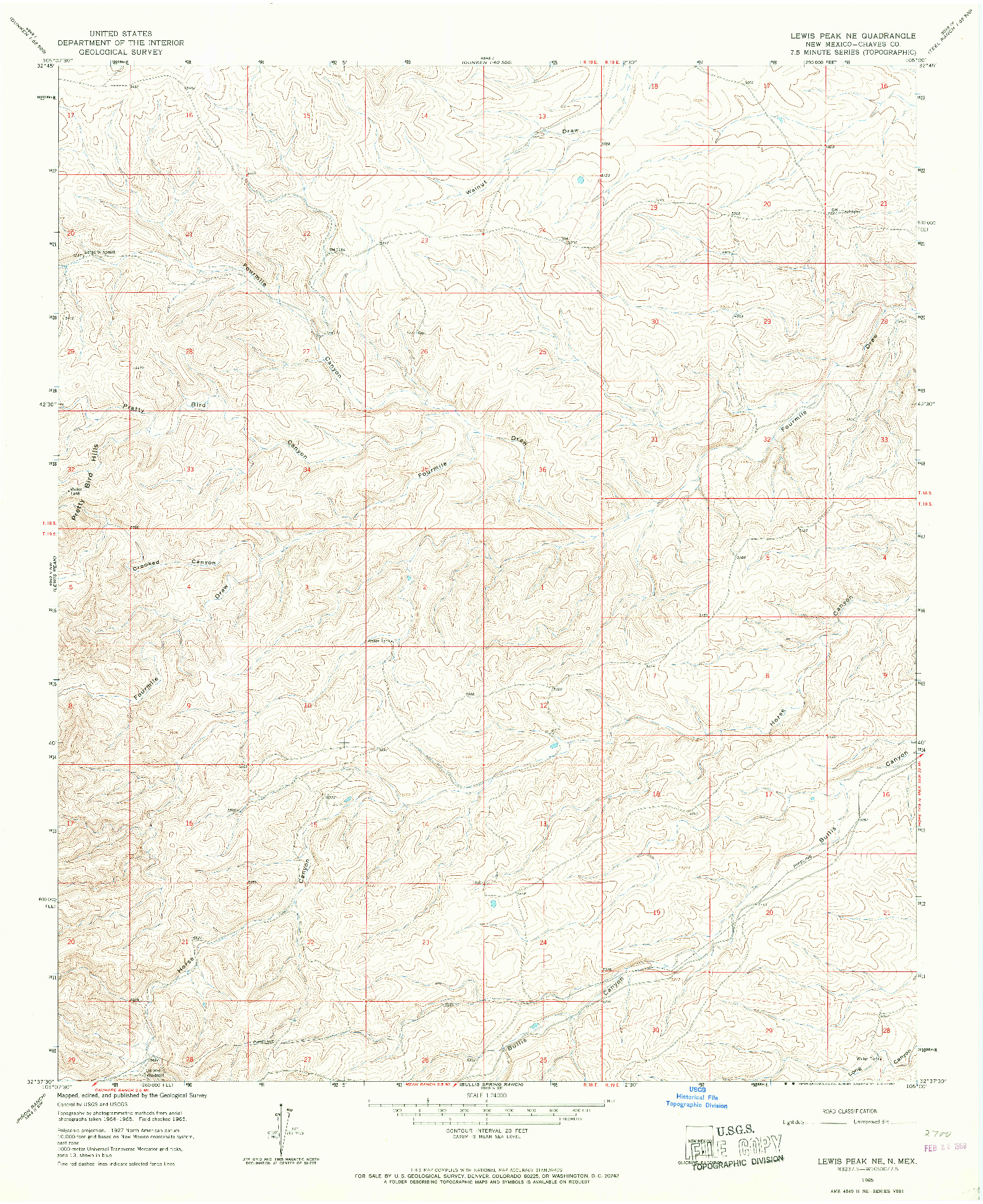 USGS 1:24000-SCALE QUADRANGLE FOR LEWIS PEAK NE, NM 1965