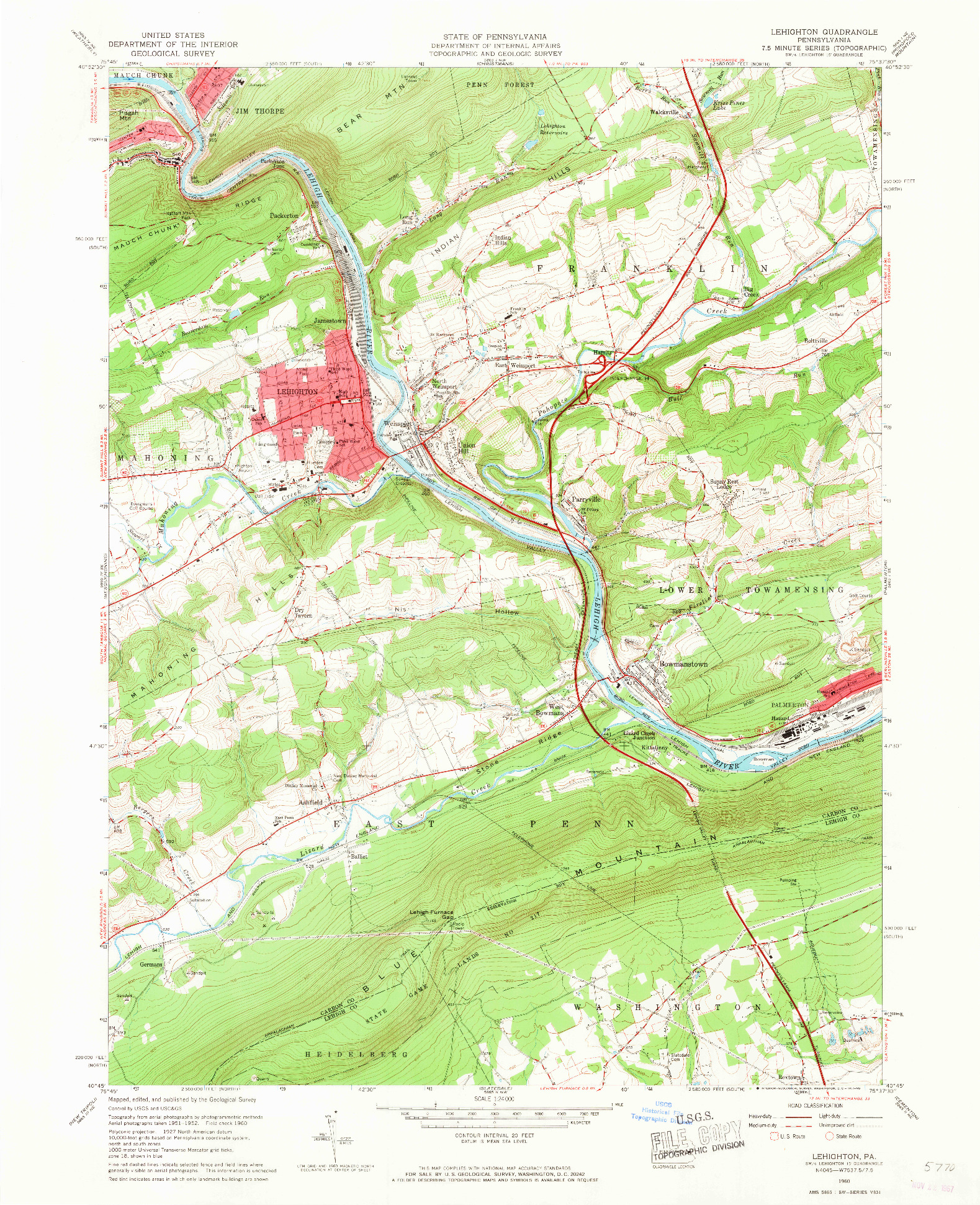 USGS 1:24000-SCALE QUADRANGLE FOR LEHIGHTON, PA 1960