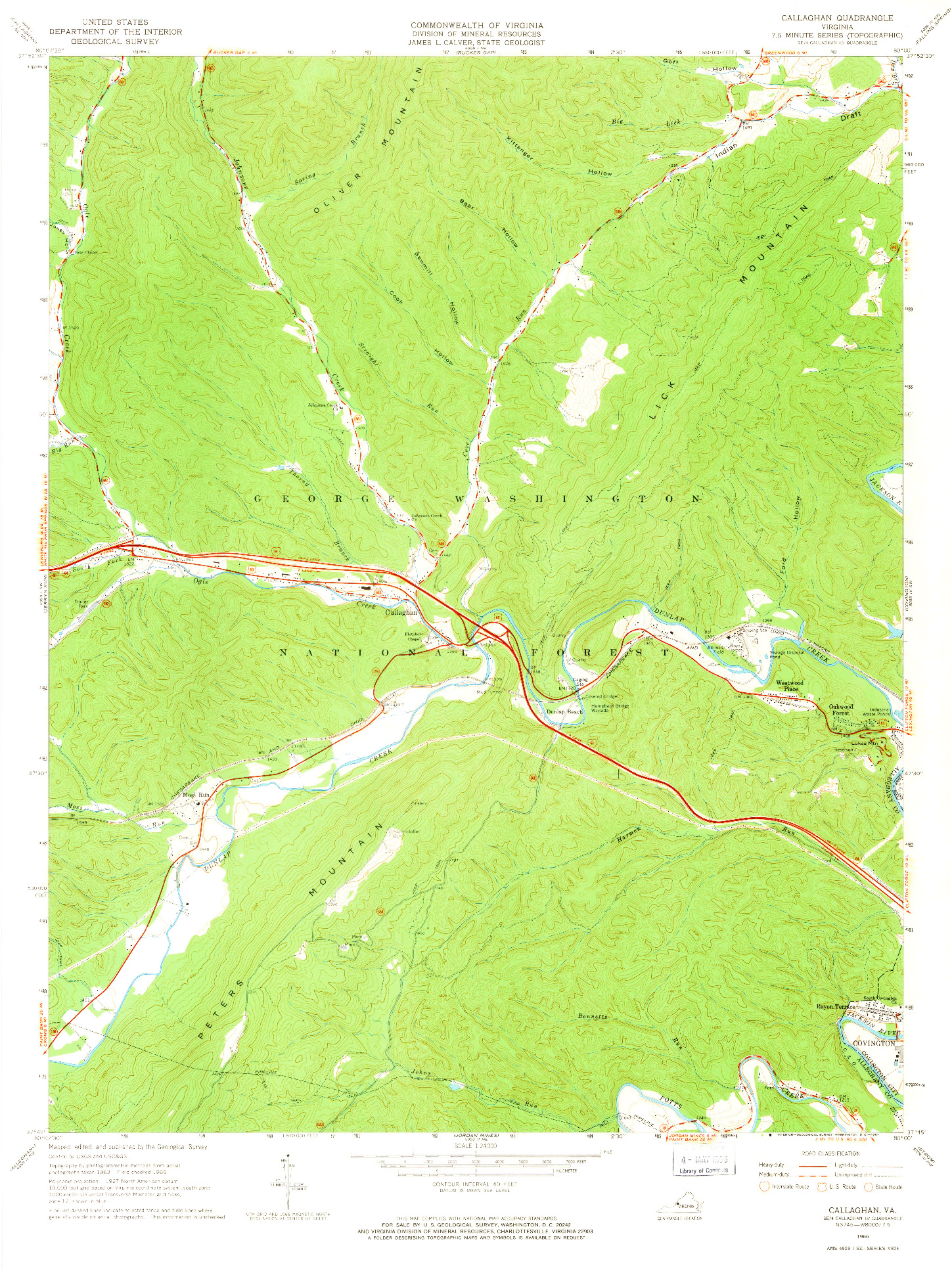 USGS 1:24000-SCALE QUADRANGLE FOR CALLAGHAN, VA 1966