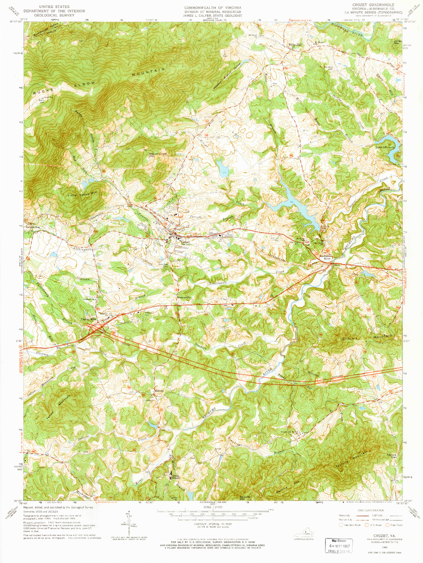 USGS 1:24000-SCALE QUADRANGLE FOR CROZET, VA 1965