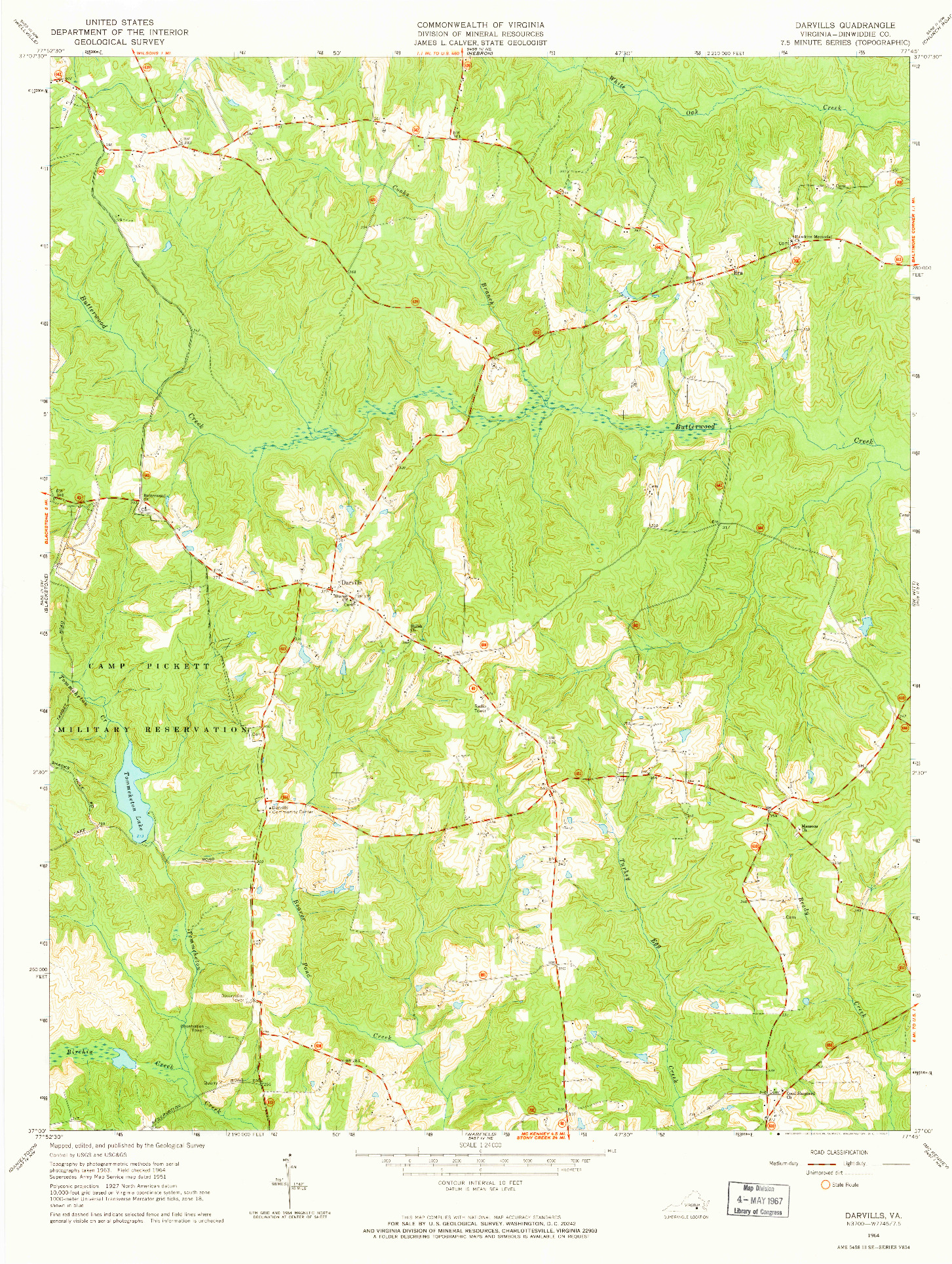 USGS 1:24000-SCALE QUADRANGLE FOR DARVILLS, VA 1964