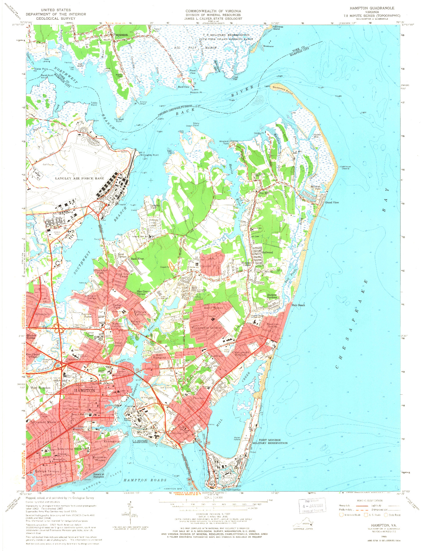 USGS 1:24000-SCALE QUADRANGLE FOR HAMPTON, VA 1965