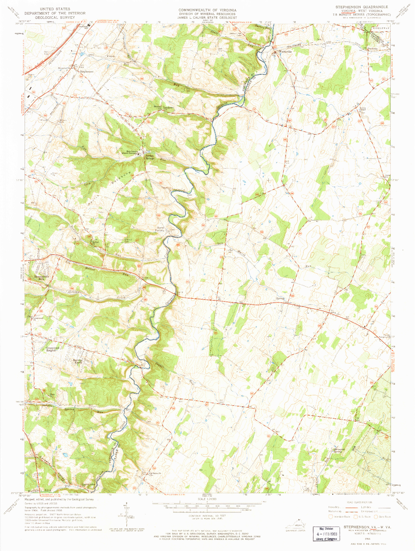 USGS 1:24000-SCALE QUADRANGLE FOR STEPHENSON, VA 1966