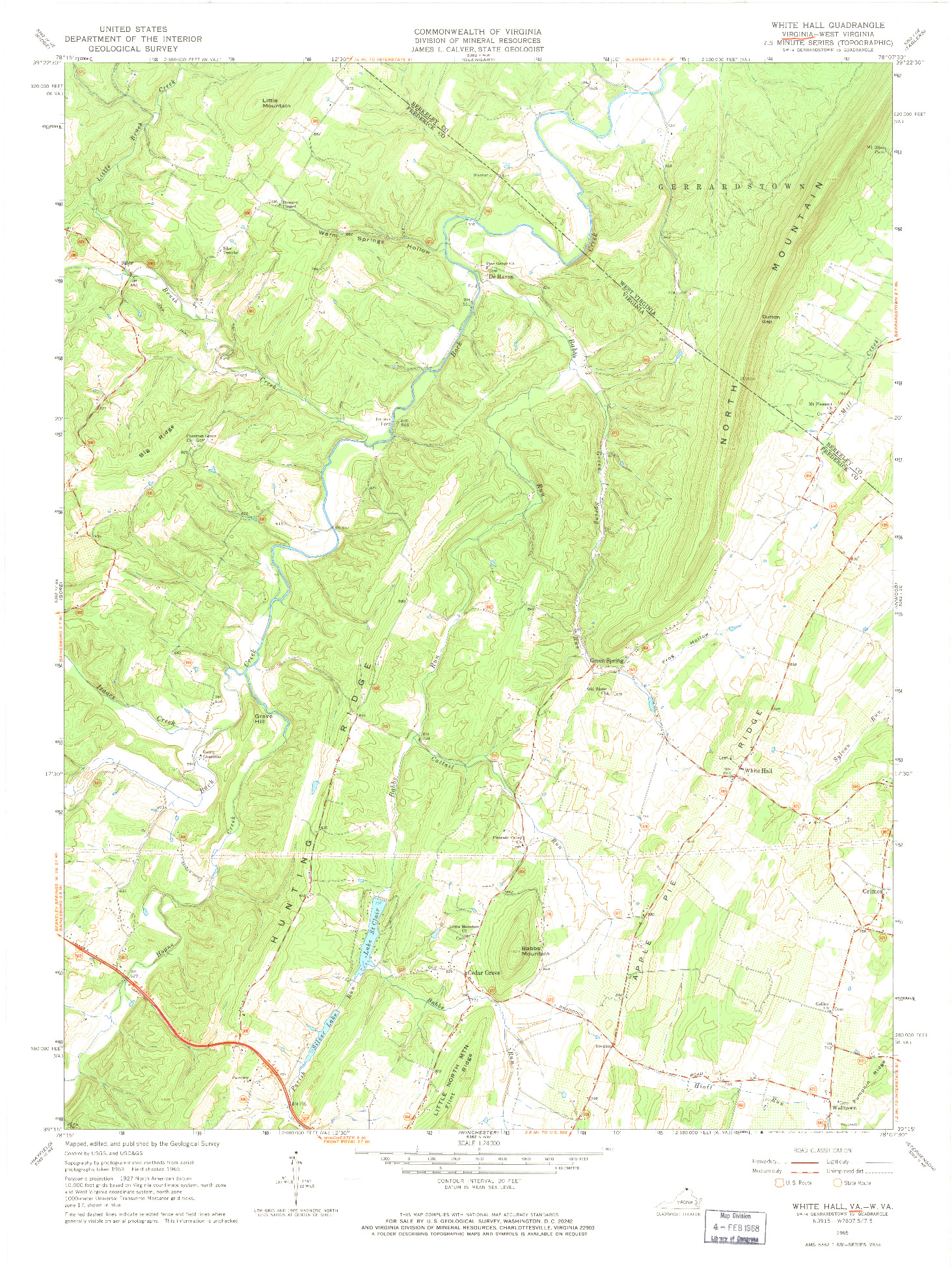 USGS 1:24000-SCALE QUADRANGLE FOR WHITE HALL, VA 1965