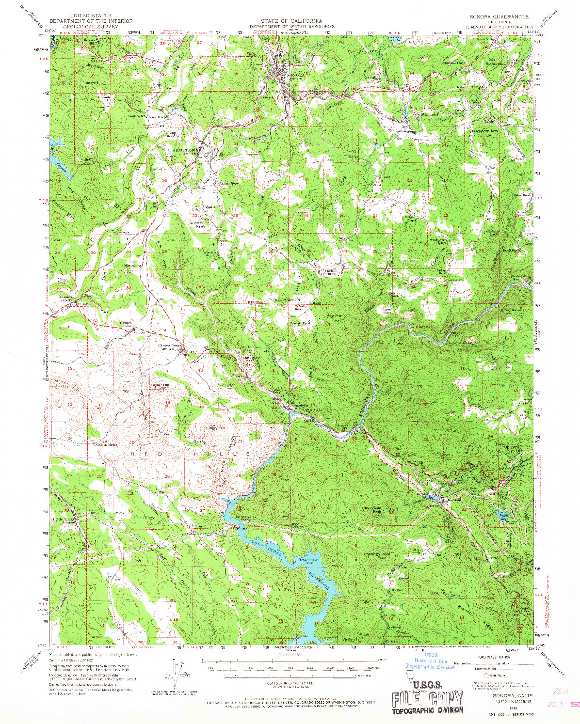 USGS 1:62500-SCALE QUADRANGLE FOR SONORA, CA 1948
