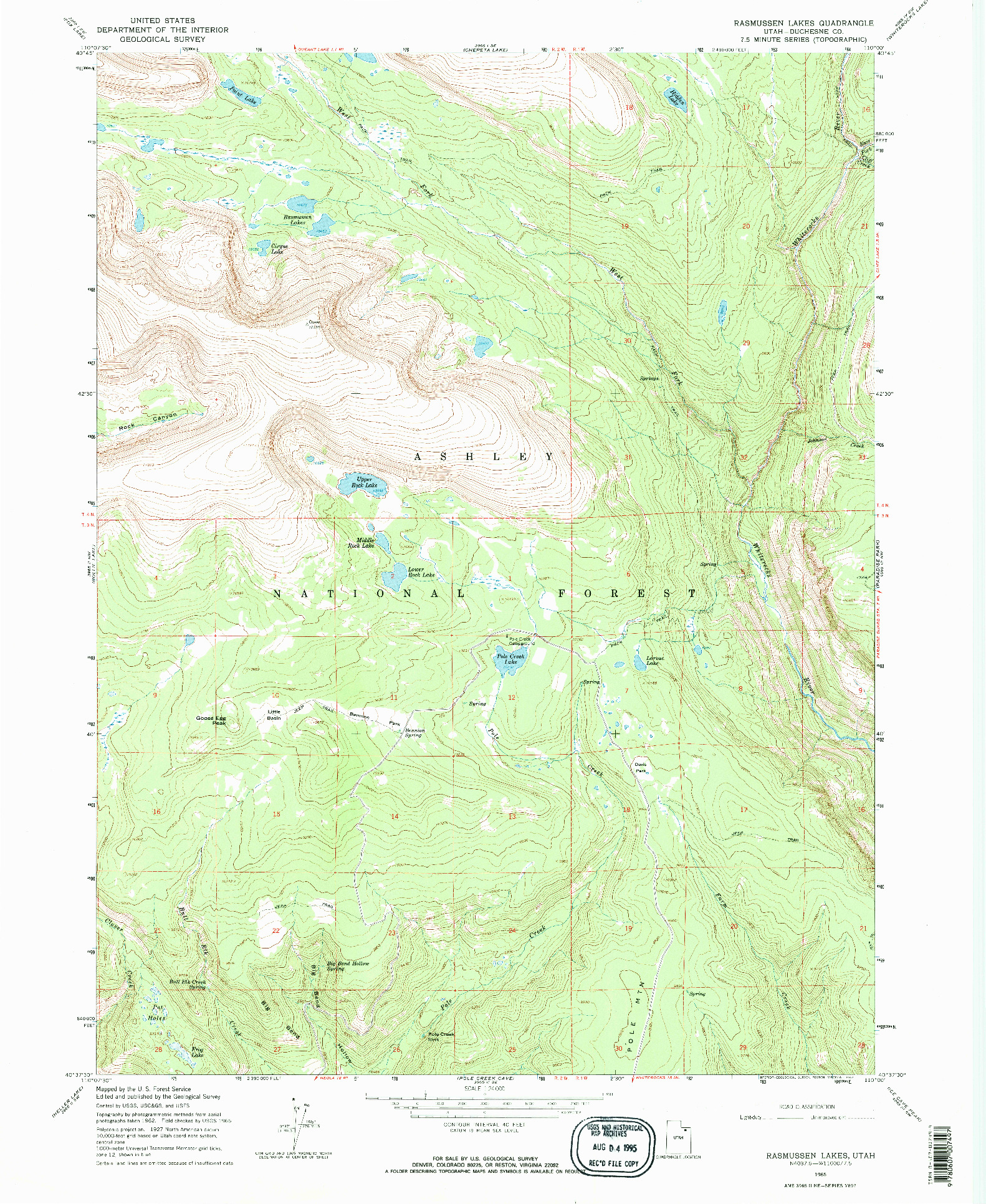 USGS 1:24000-SCALE QUADRANGLE FOR RASMUSSEN LAKES, UT 1965