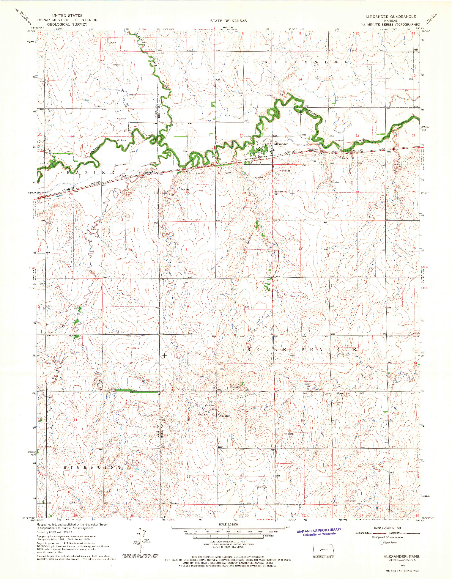 USGS 1:24000-SCALE QUADRANGLE FOR ALEXANDER, KS 1966