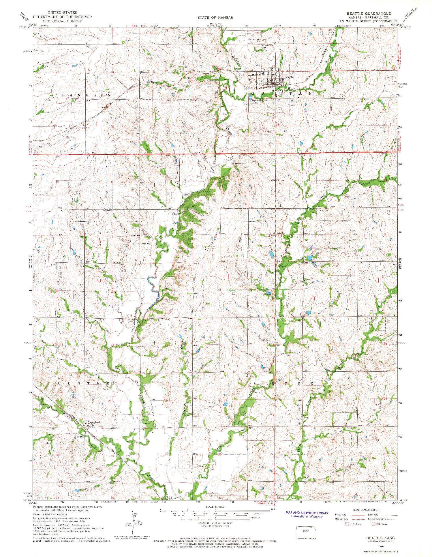 USGS 1:24000-SCALE QUADRANGLE FOR BEATTIE, KS 1966
