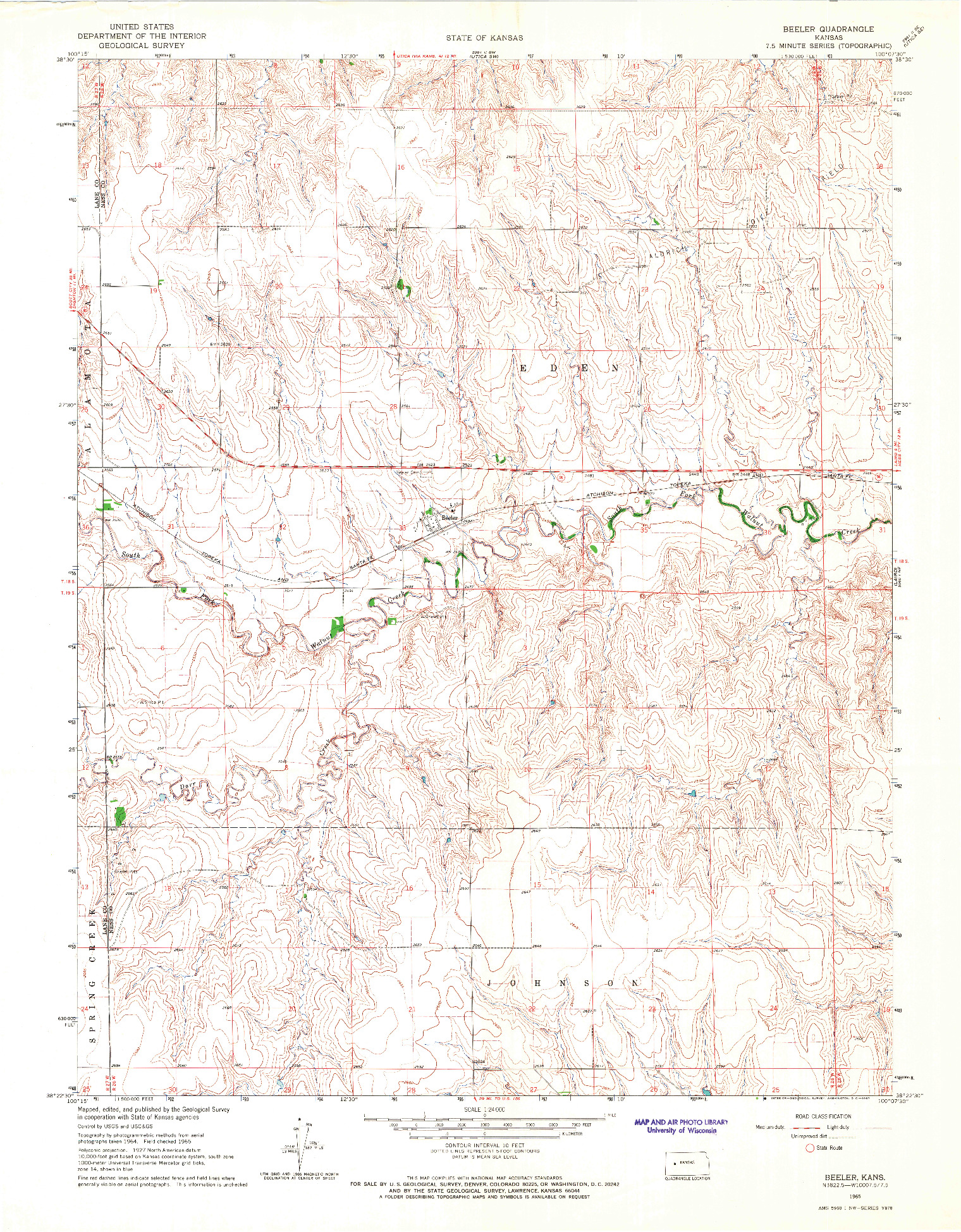 USGS 1:24000-SCALE QUADRANGLE FOR BEELER, KS 1965
