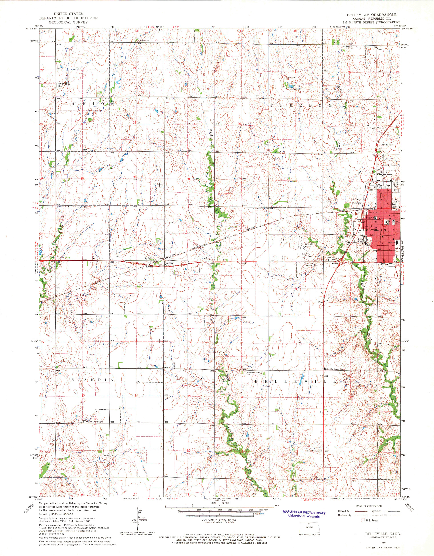 USGS 1:24000-SCALE QUADRANGLE FOR BELLEVILLE, KS 1966
