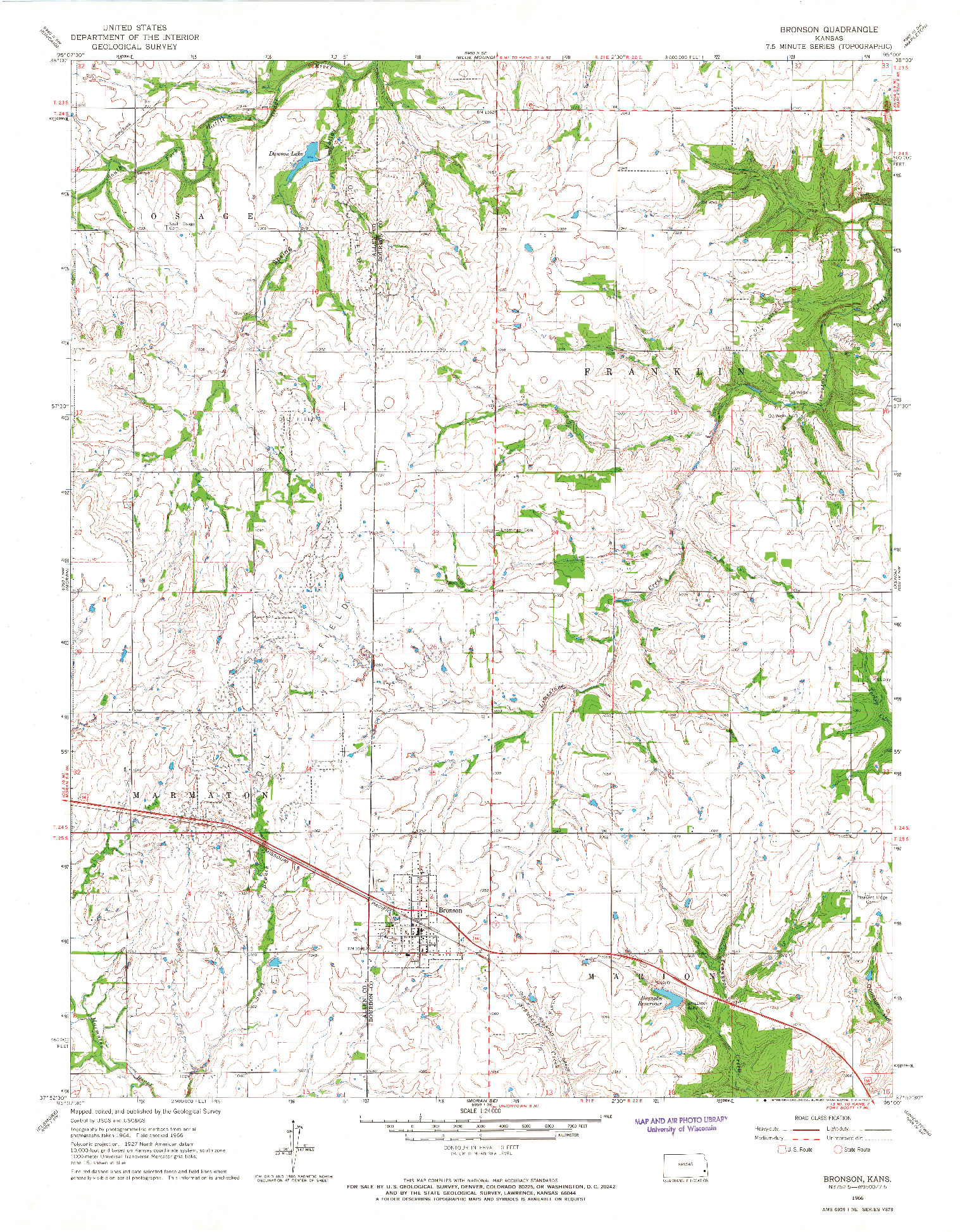 USGS 1:24000-SCALE QUADRANGLE FOR BRONSON, KS 1966