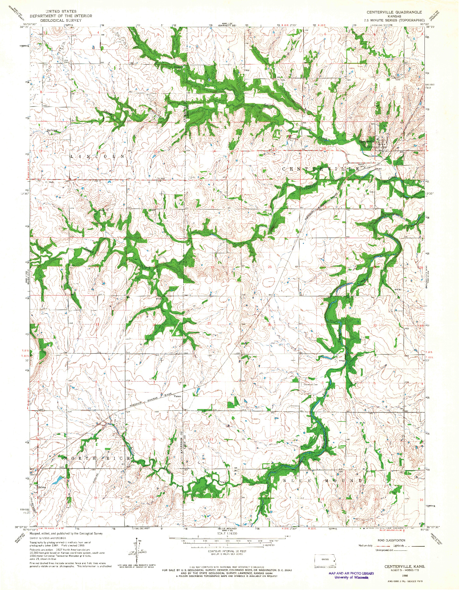 USGS 1:24000-SCALE QUADRANGLE FOR CENTERVILLE, KS 1966