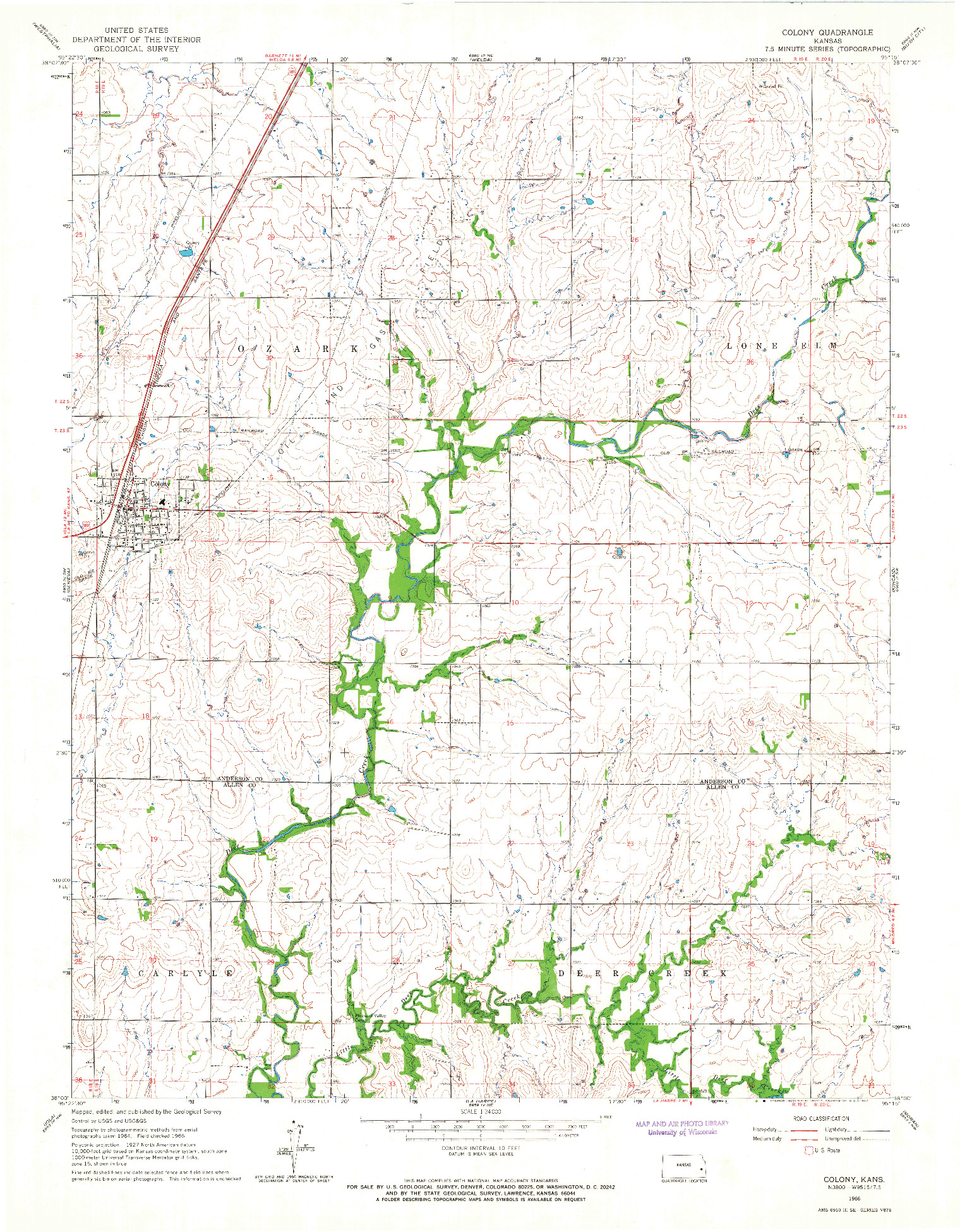 USGS 1:24000-SCALE QUADRANGLE FOR COLONY, KS 1966