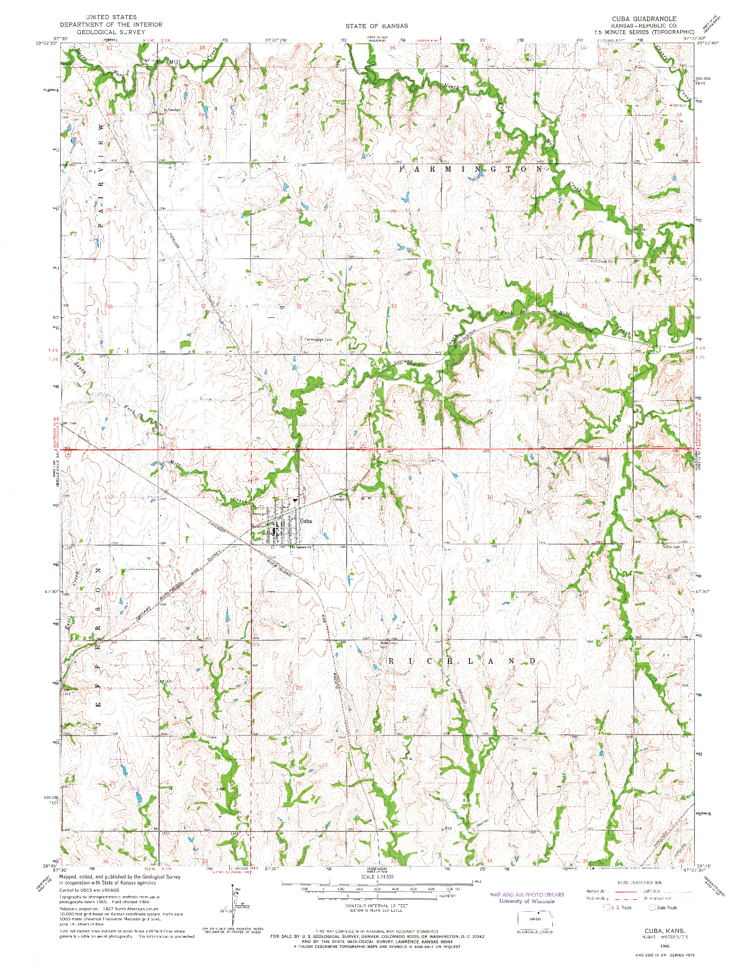 USGS 1:24000-SCALE QUADRANGLE FOR CUBA, KS 1966