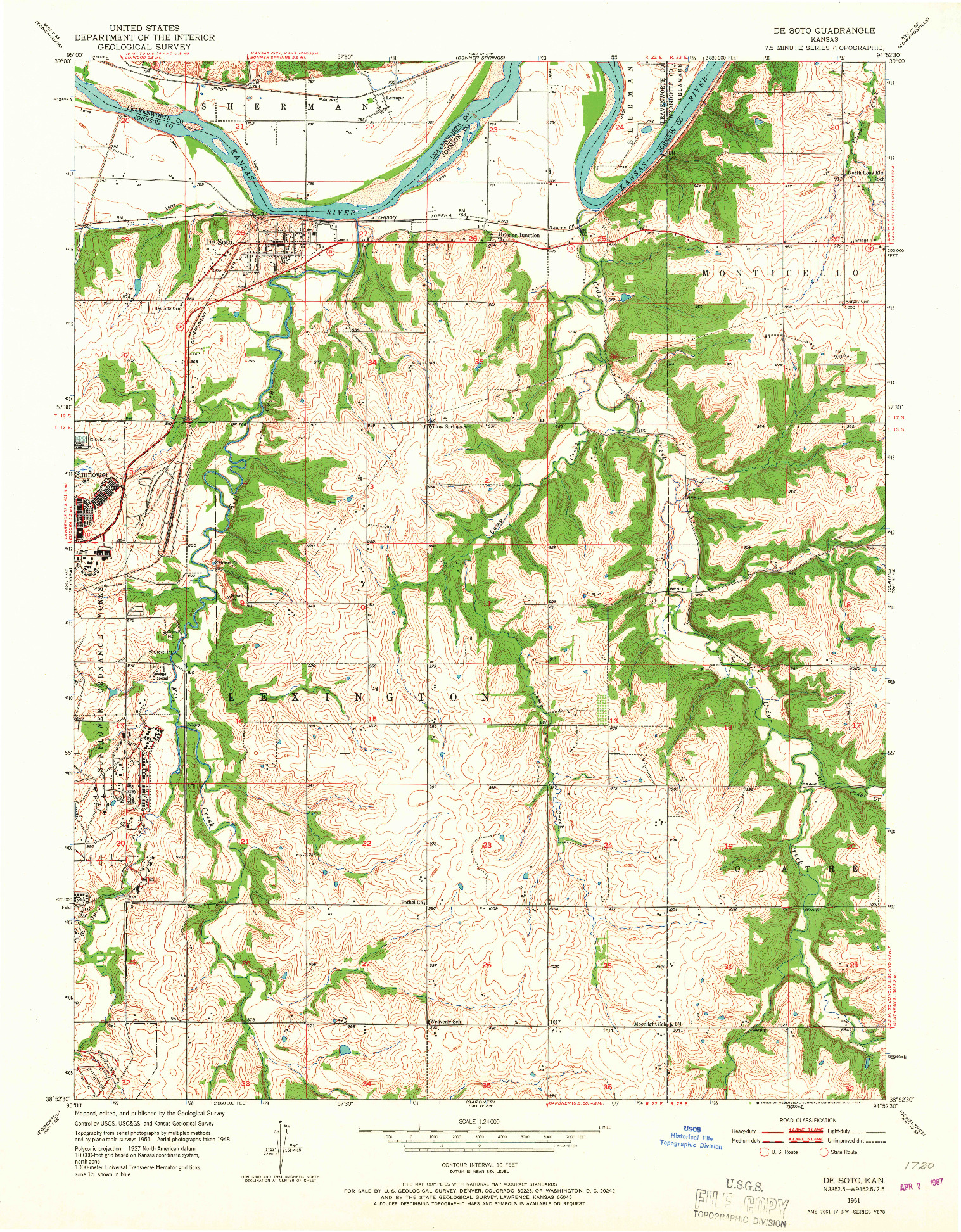 USGS 1:24000-SCALE QUADRANGLE FOR DE SOTO, KS 1951