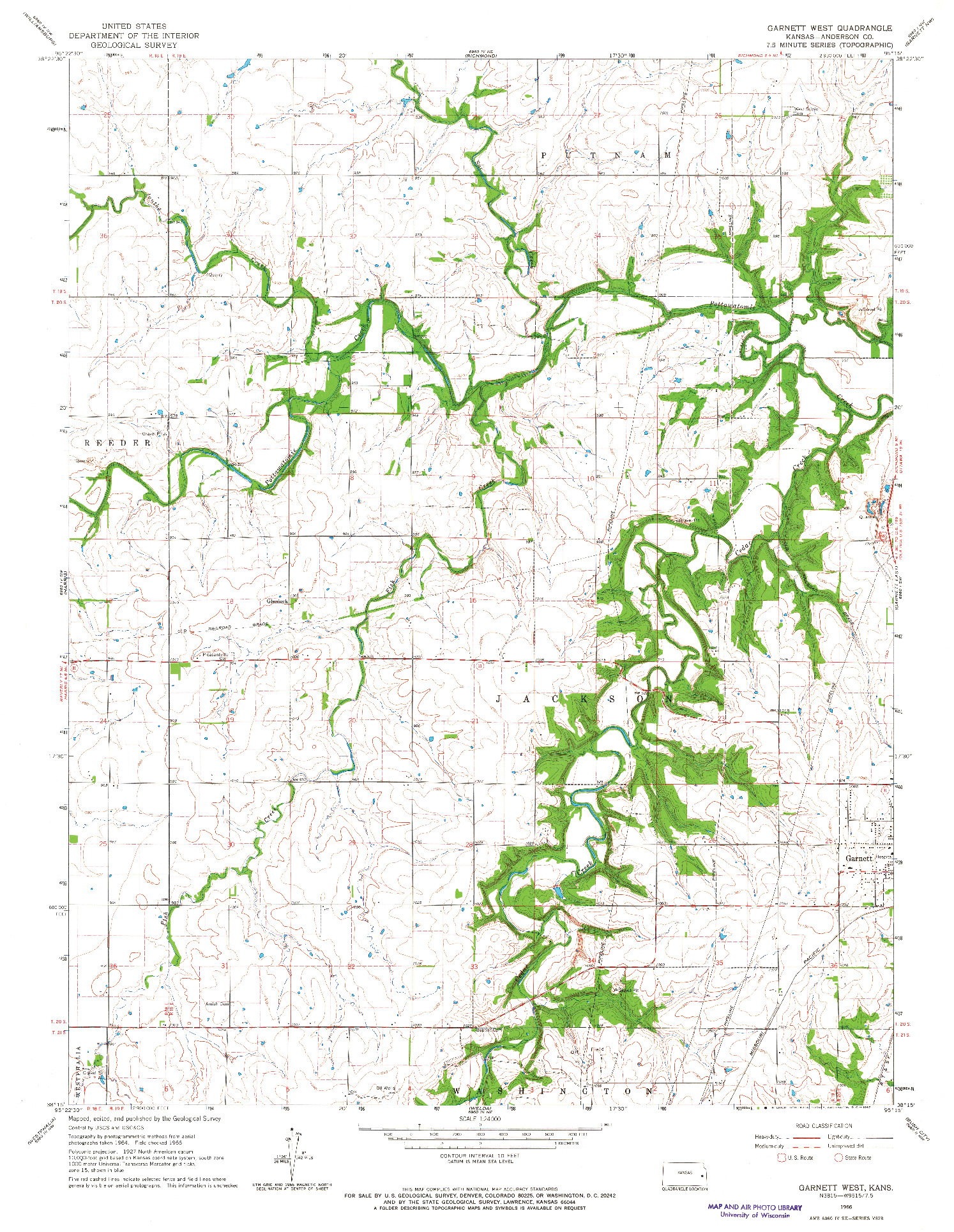 USGS 1:24000-SCALE QUADRANGLE FOR GARNETT WEST, KS 1966