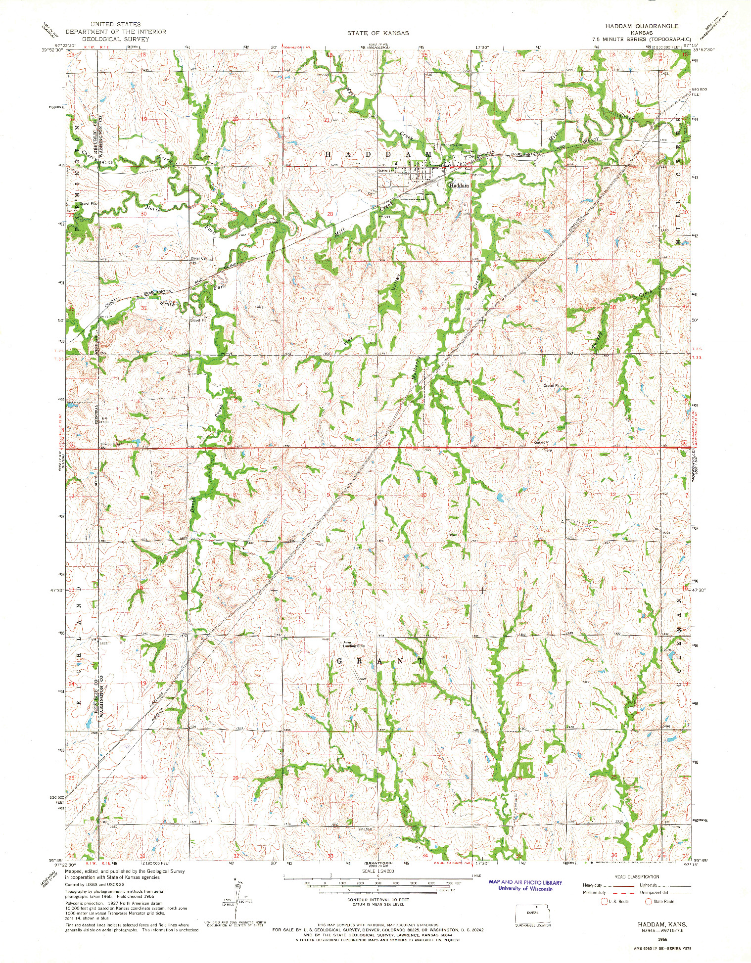 USGS 1:24000-SCALE QUADRANGLE FOR HADDAM, KS 1966