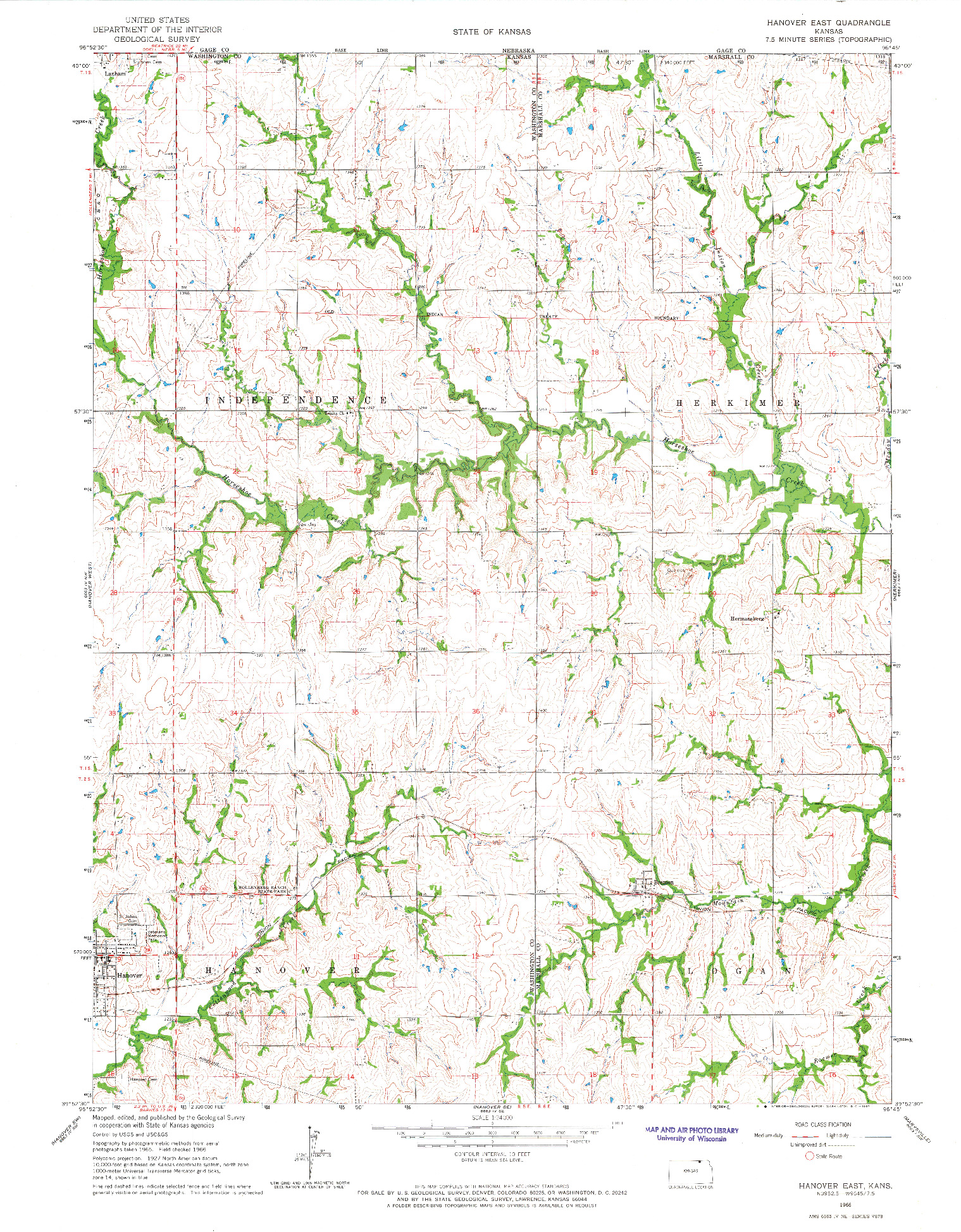 USGS 1:24000-SCALE QUADRANGLE FOR HANOVER EAST, KS 1966