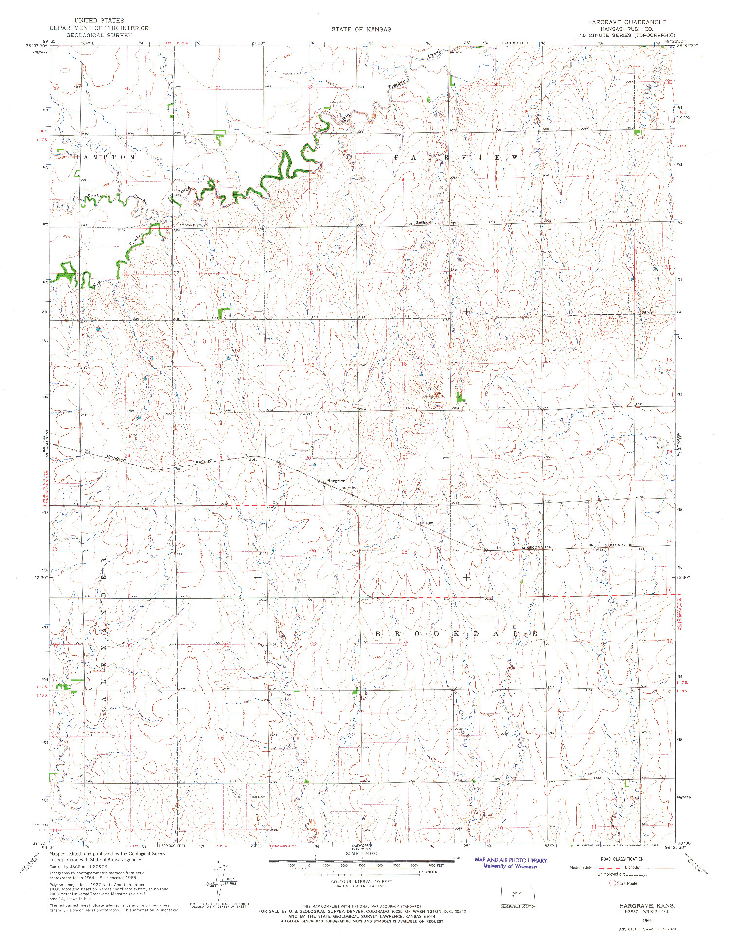USGS 1:24000-SCALE QUADRANGLE FOR HARGRAVE, KS 1966