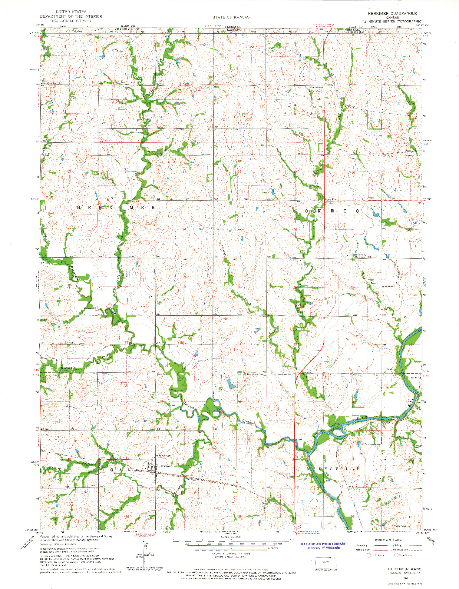 USGS 1:24000-SCALE QUADRANGLE FOR HERKIMER, KS 1966