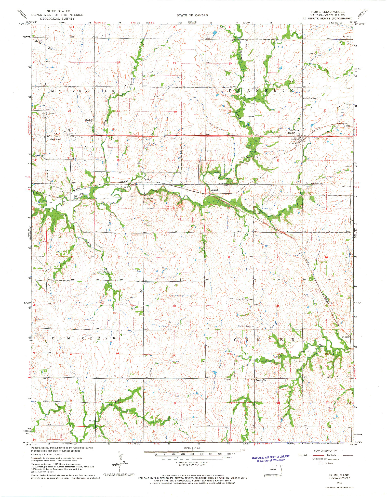 USGS 1:24000-SCALE QUADRANGLE FOR HOME, KS 1966