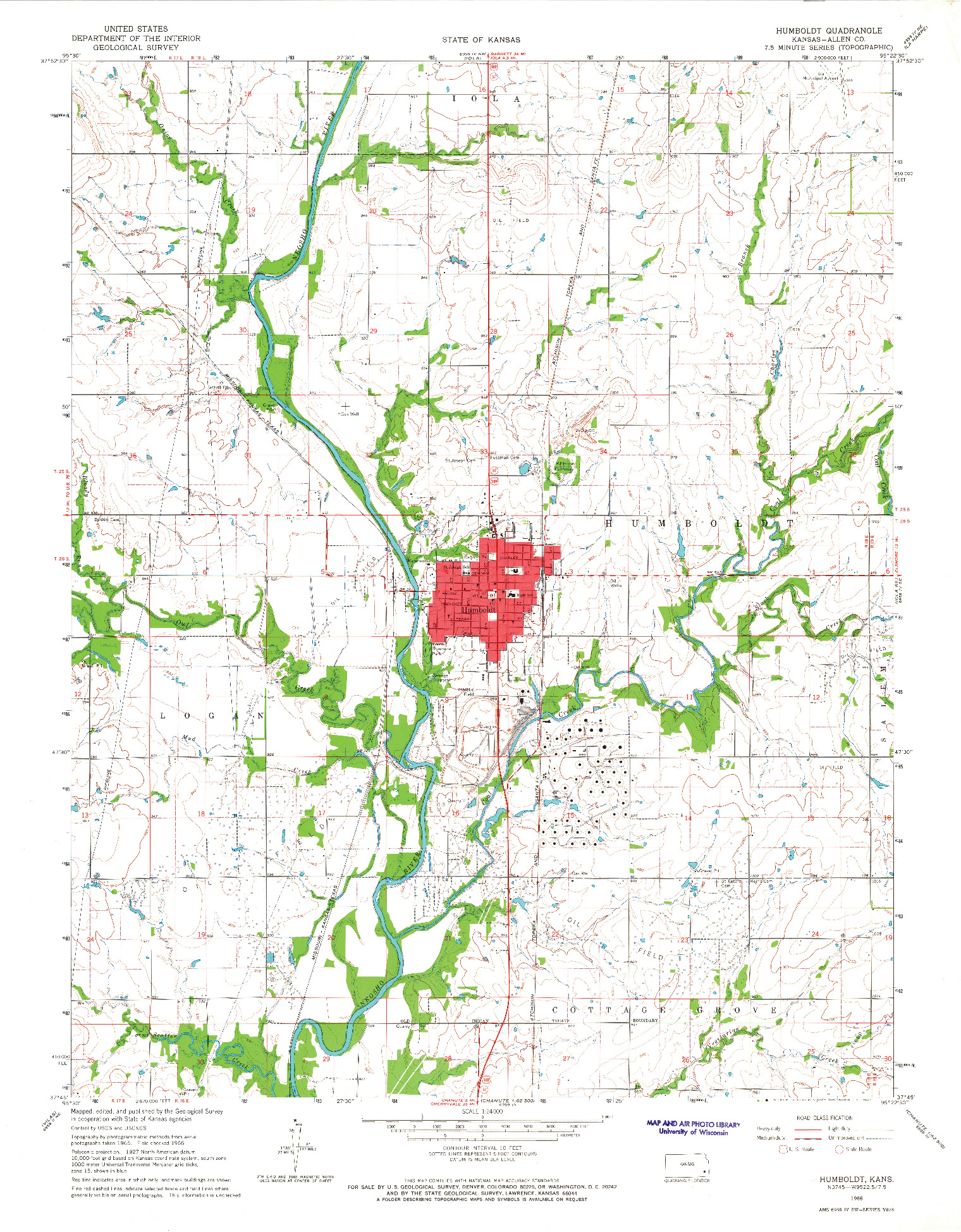 USGS 1:24000-SCALE QUADRANGLE FOR HUMBOLDT, KS 1966